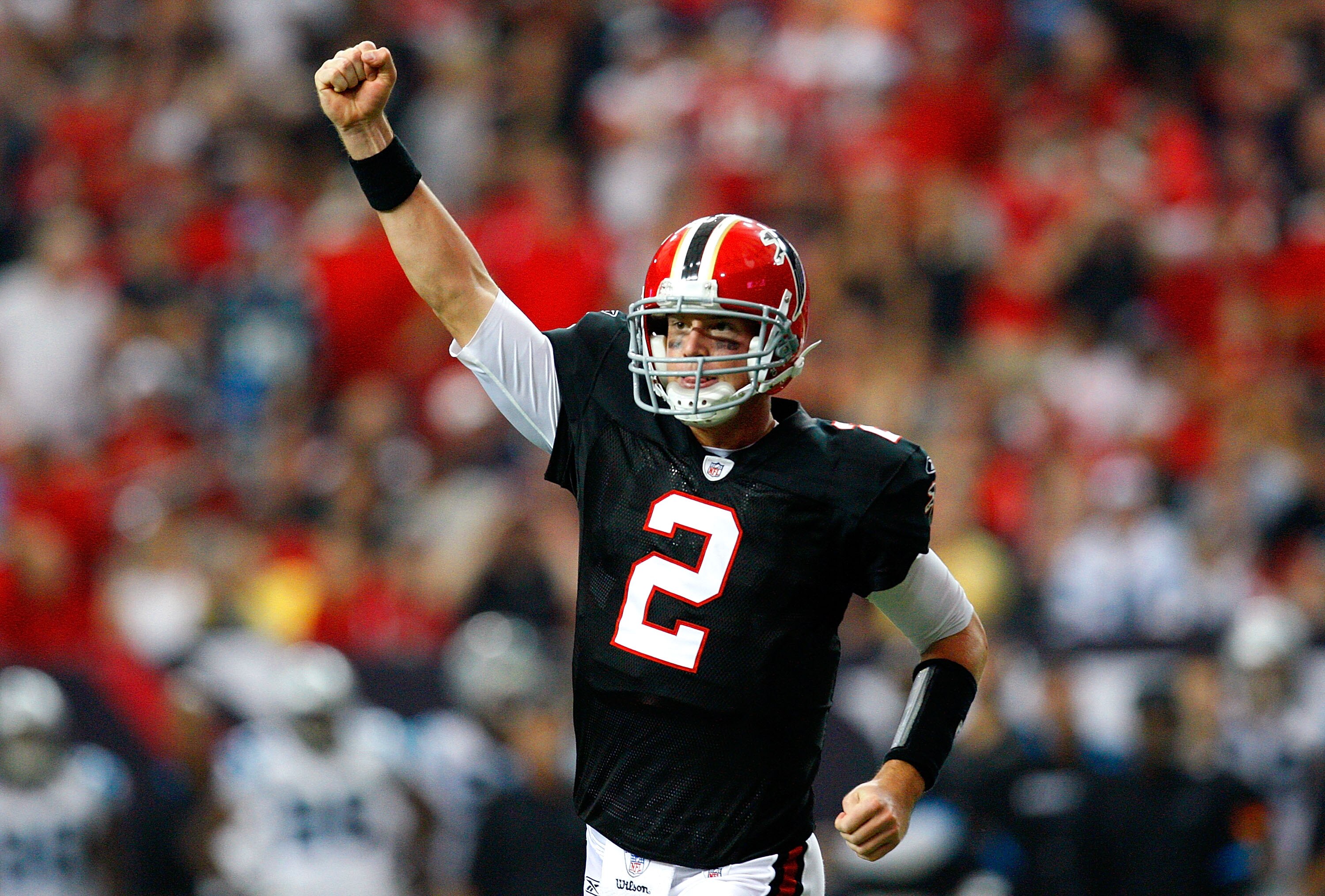 ATLANTA - SEPTEMBER 20:  Quarterback Matt Ryan #2 of the Atlanta Falcons celebrates a touchdown against the Carolina Panthers at Georgia Dome on September 20, 2009 in Atlanta, Georgia.  (Photo by Kevin C. Cox/Getty Images)
