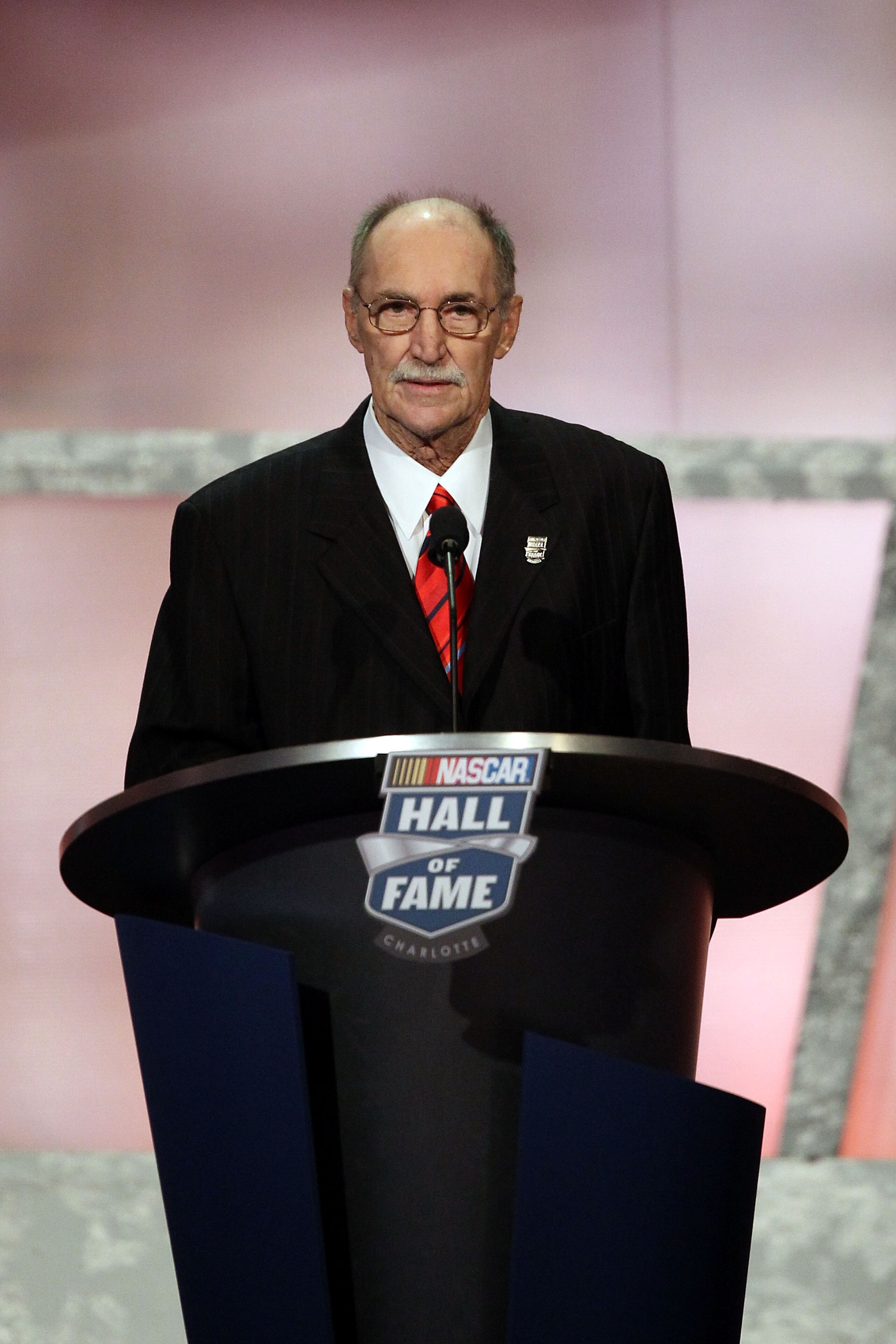 CHARLOTTE, NC - MAY 23:  NASCAR vice president of corporate communications Jim Hunter speaks during the 2010 NASCAR Hall of Fame Induction Ceremony at the Charlotte Convention Center on May 23, 2010 in Charlotte, North Carolina.  (Photo by Streeter Lecka/