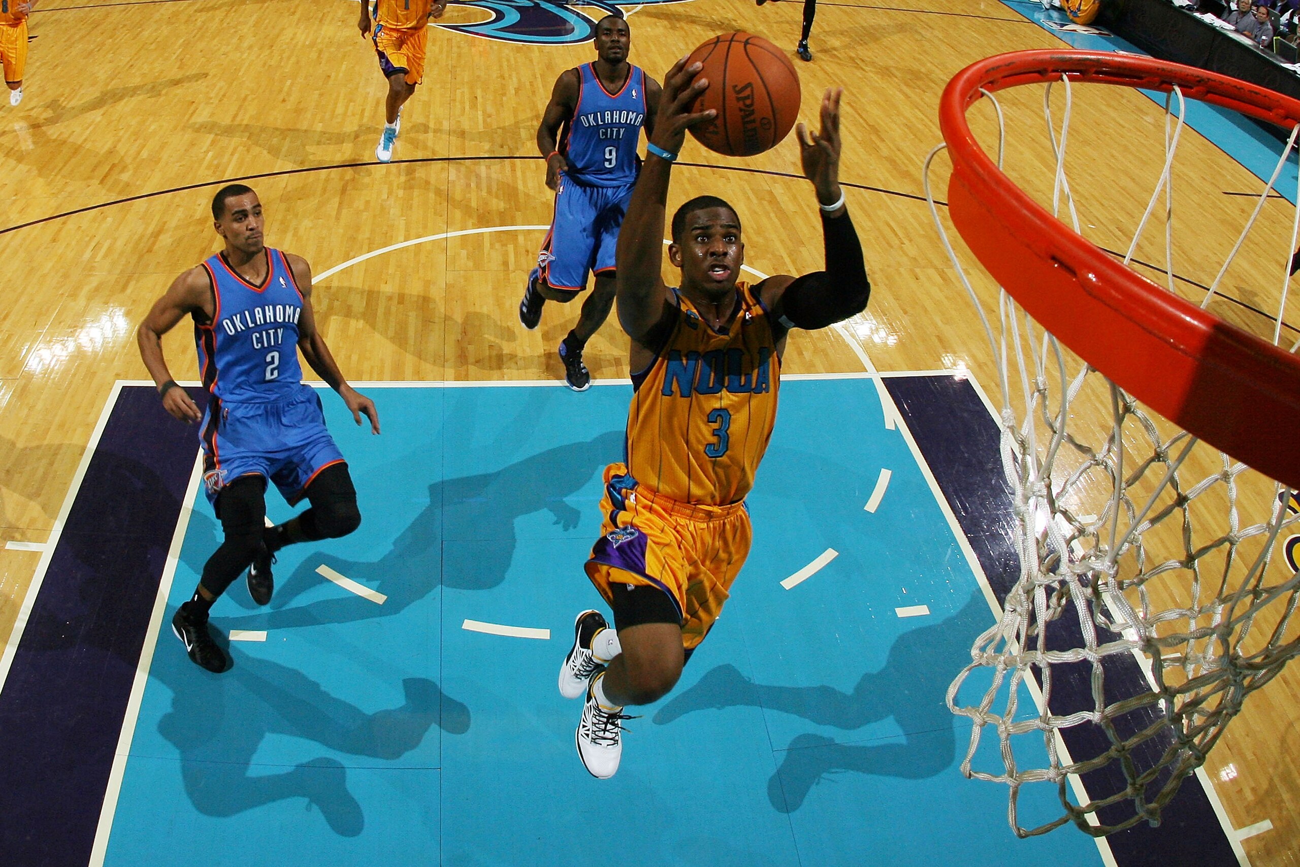 NEW ORLEANS, LA - DECEMBER 10:  Chris Paul #3 of the New Orleans Hornets makes a layup during the game against the Oklahoma City Thunder at New Orleans Arena on December 10, 2010 in New Orleans, Louisiana.    NOTE TO USER: User expressly acknowledges and