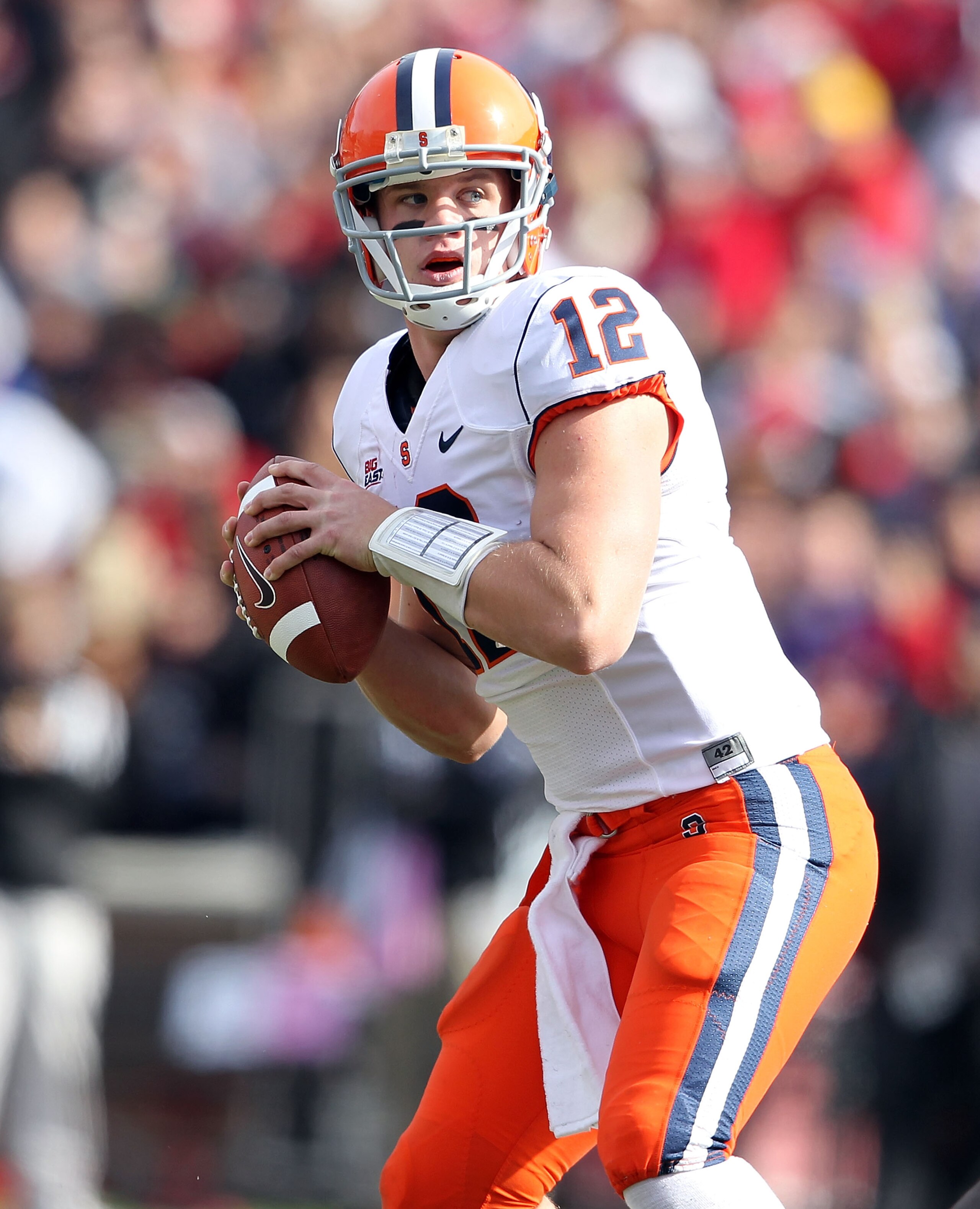 CINCINNATI - OCTOBER 30: Ryan Nassib #12 of the Syracuse Orange looks to throw a pass during the Big East Conference game against the Cincinnati Bearcats at Nippert Stadium on October 30, 2010 in Cincinnati, Ohio. (Photo by Andy Lyons/Getty Images) CINCINNATI - OCTOBER 30: Ryan Nassib #12 of the Syracuse Orange looks to throw a pass during the Big East Conference game against the Cincinnati Bearcats at Nippert Stadium on October 30, 2010 in Cincinnati, Ohio. (Photo by Andy Lyons/Getty Images)