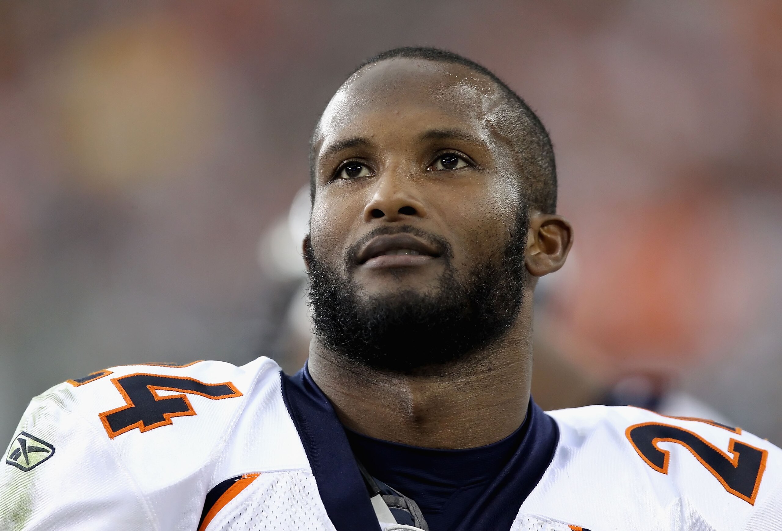 GLENDALE, AZ - DECEMBER 12: Cornerback Champ Bailey #24 of the Denver Broncos stands on the sidelines during the NFL game against the Arizona Cardinals at the University of Phoenix Stadium on December 12, 2010 in Glendale, Arizona. The Cardinals defeate GLENDALE, AZ - DECEMBER 12: Cornerback Champ Bailey #24 of the Denver Broncos stands on the sidelines during the NFL game against the Arizona Cardinals at the University of Phoenix Stadium on December 12, 2010 in Glendale, Arizona. The Cardinals defeate