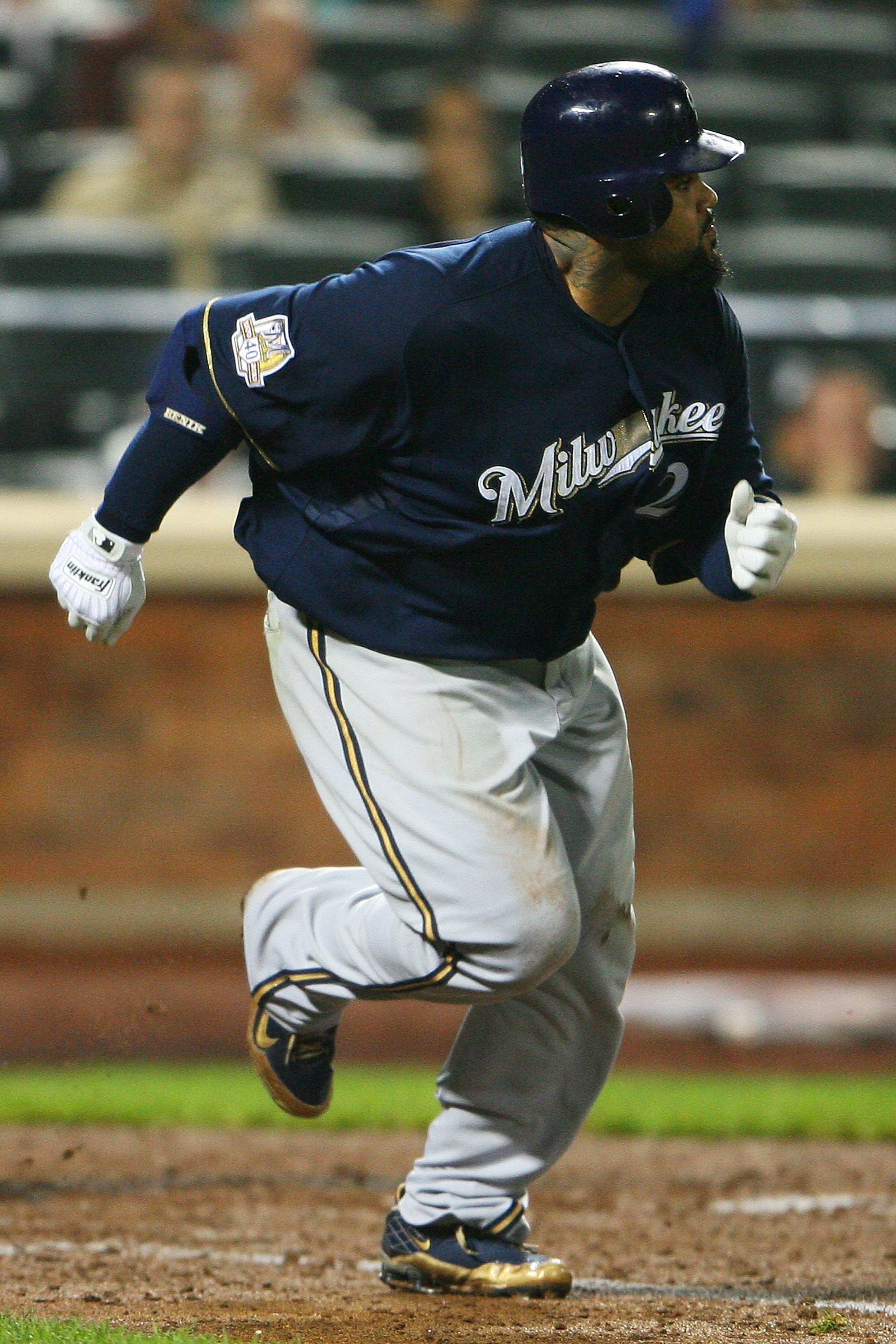 NEW YORK - SEPTEMBER 28: Prince Fielder #28 of the Milwaukee Brewers runs on a ground out which allowed Joe Inglett to score one run in the eighth inning against the New York Mets on September 28, 2010 at Citi Field in the Flushing neighborhood of the Que