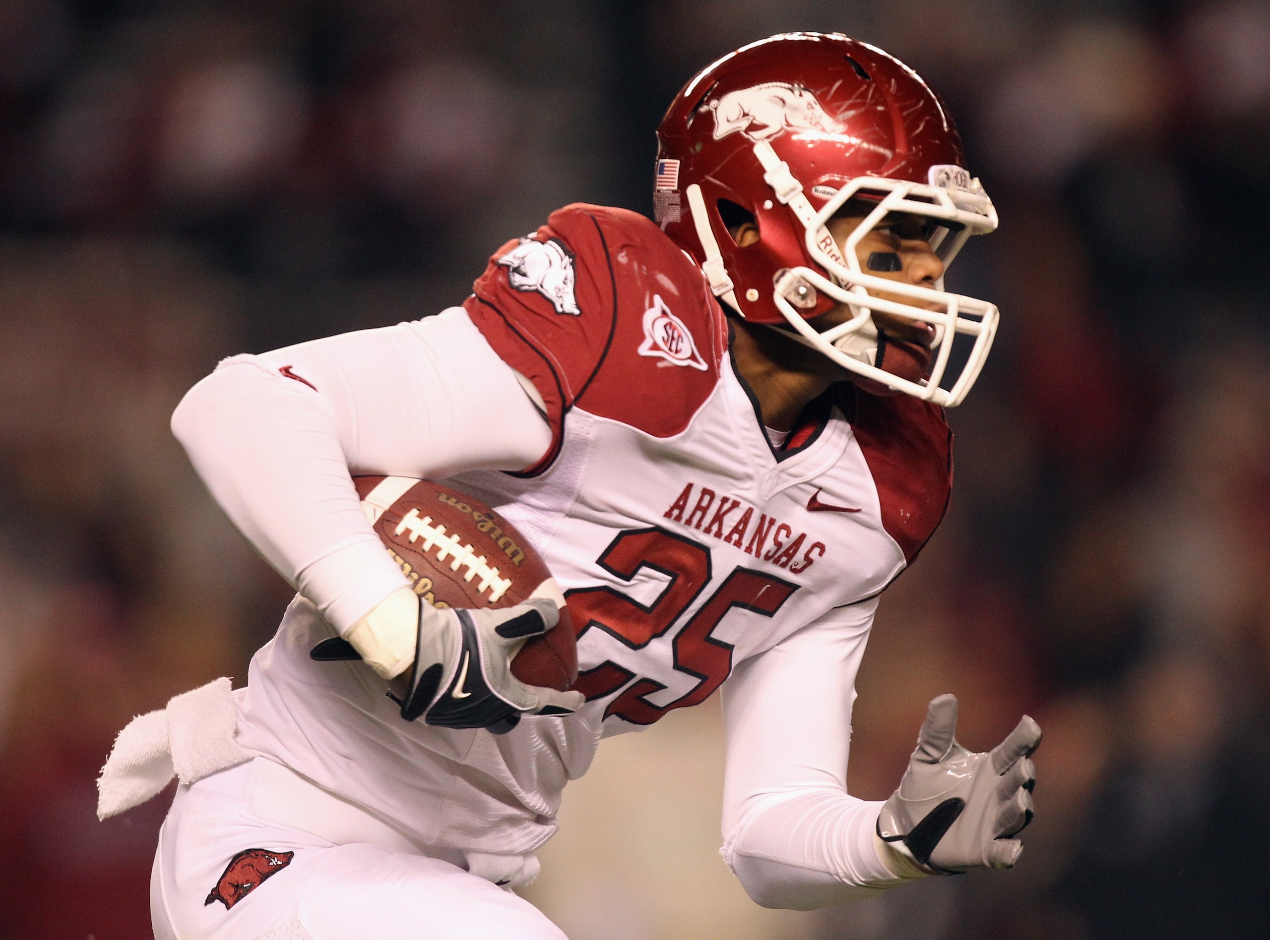 COLUMBIA, SC - NOVEMBER 06:  Terrell Williams #25 of the Arkansas Razorbacks against the South Carolina Gamecocks during their game at Williams-Brice Stadium on November 6, 2010 in Columbia, South Carolina.  (Photo by Streeter Lecka/Getty Images)
