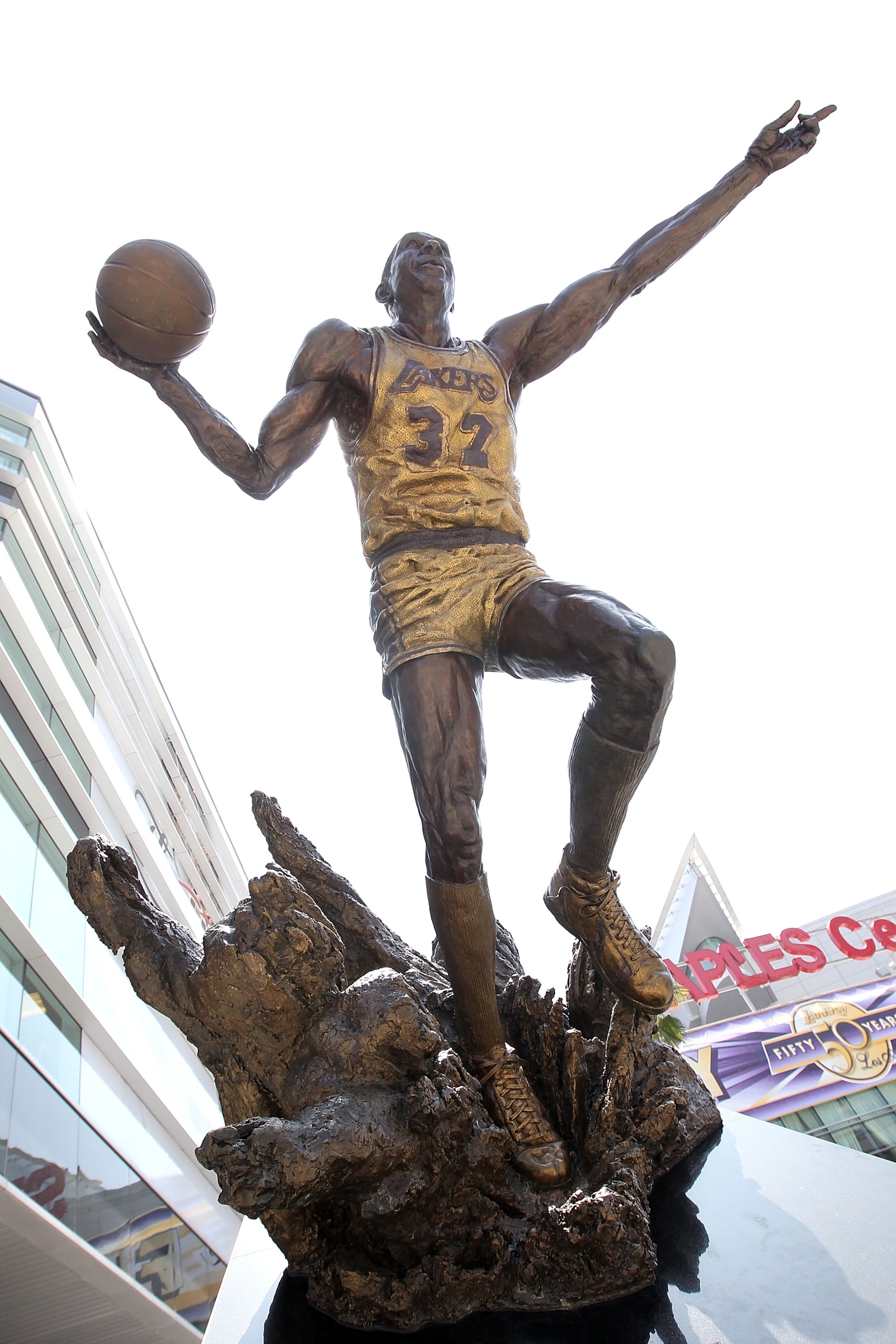 LOS ANGELES, CA - JUNE 03:  A statue of legendary Lakers' player Magic Johnson is shown outside of the Staples Center before the game between the Boston Celtics and the Los Angeles Lakers in Game One of the 2010 NBA Finals on June 3, 2010 in Los Angeles,