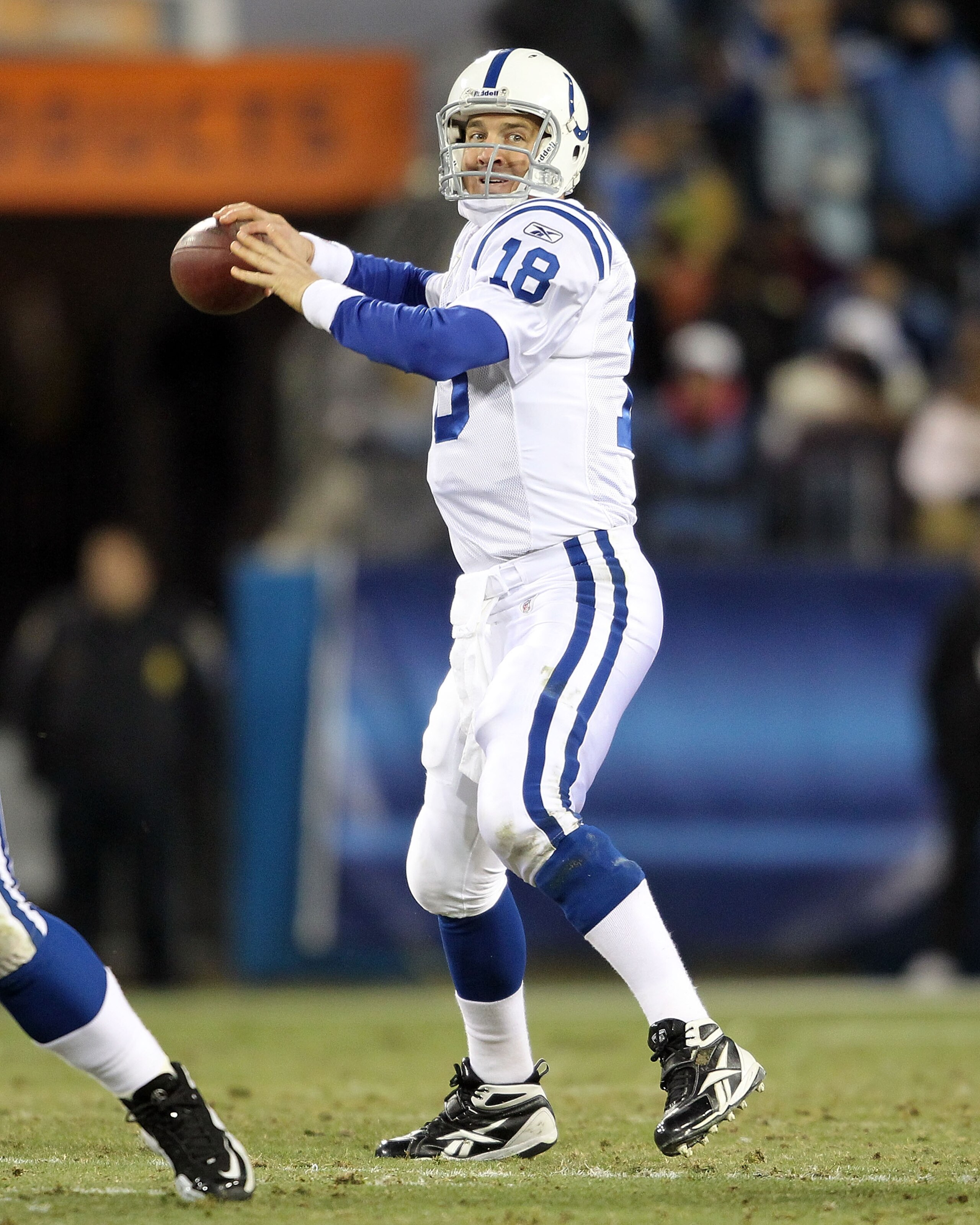 NASHVILLE, TN - DECEMBER 09:  Peyton Manning #18 of the Indianapolis Colts throws a pass during the NFL game against the Tennessee Titans  at LP Field on December 9, 2010 in Nashville, Tennessee.  The Colts won 30-28.  (Photo by Andy Lyons/Getty Images)
