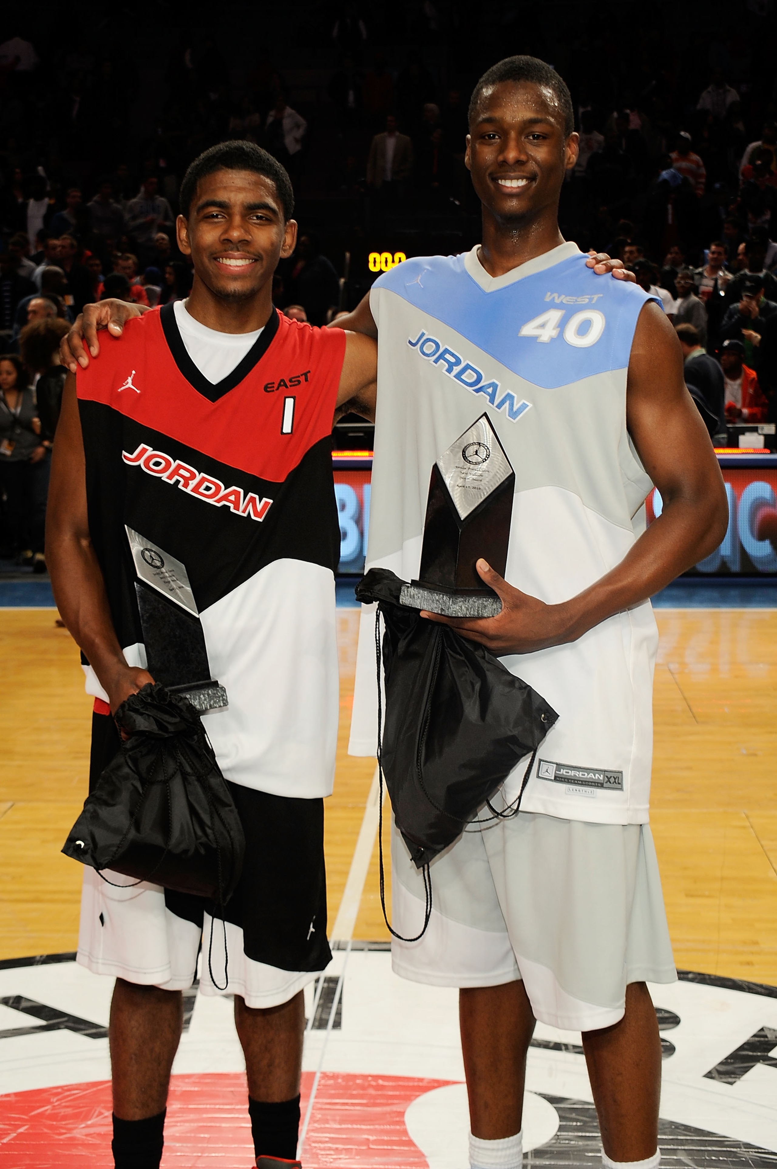 NEW YORK - APRIL 17: Kyrie Irving #1 and Harrison Barnes #40 pose after the National Game at the 2010 Jordan Brand classic at Madison Square Garden on April 17, 2010 in New York City. (Photo by Larry Busacca/Getty Images for Jordan Brand Classic) NEW YORK - APRIL 17: Kyrie Irving #1 and Harrison Barnes #40 pose after the National Game at the 2010 Jordan Brand classic at Madison Square Garden on April 17, 2010 in New York City. (Photo by Larry Busacca/Getty Images for Jordan Brand Classic)