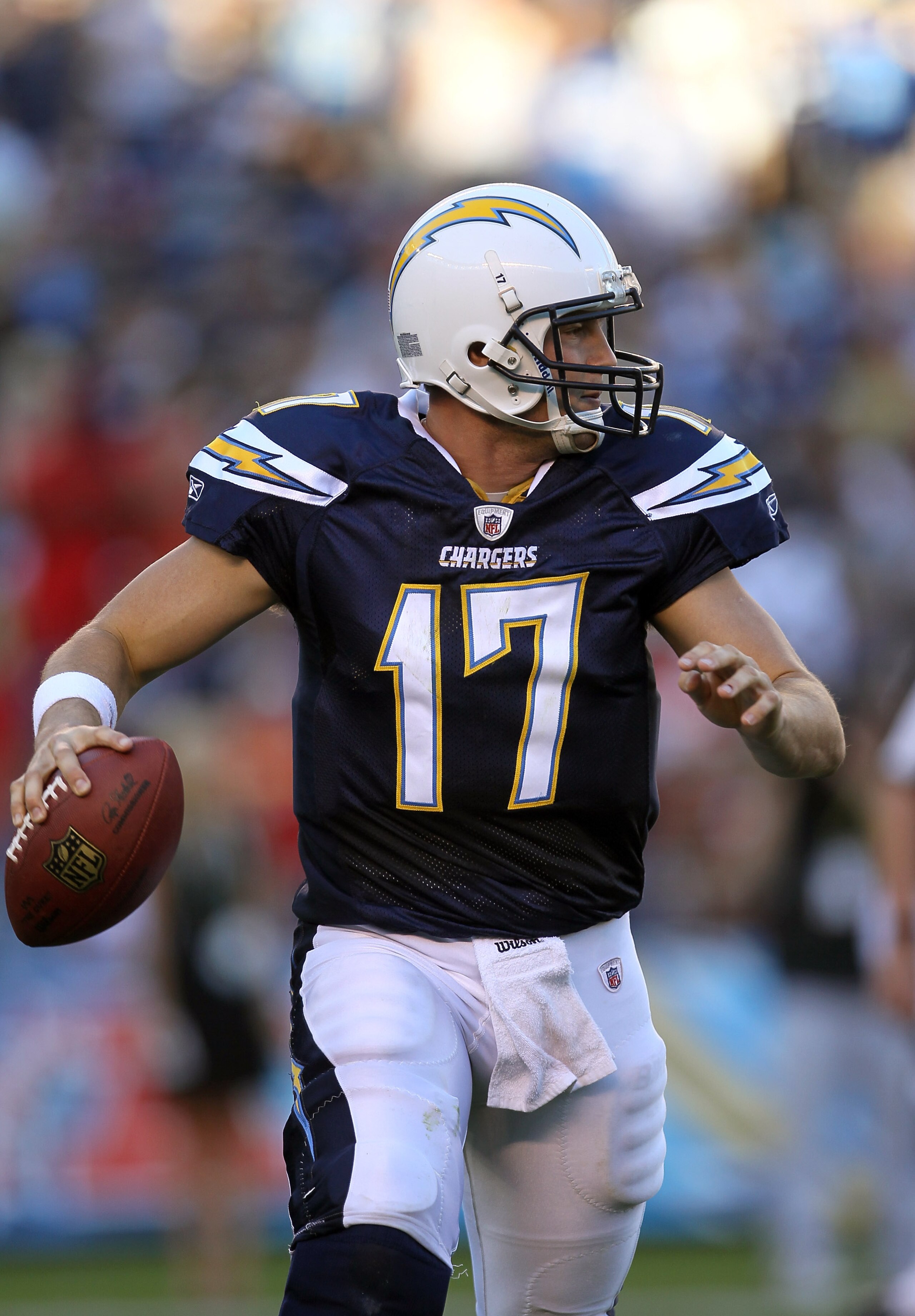 SAN DIEGO - DECEMBER 12:  Quarterbaqck Philip Rivers #17 of the San Diego Chargers calls scrambles in the game against the Kansas City Chiefs at Qualcomm Stadium on December 12, 2010 in San Diego, California.  the Chargers won 31-0.  (Photo by Stephen Dun