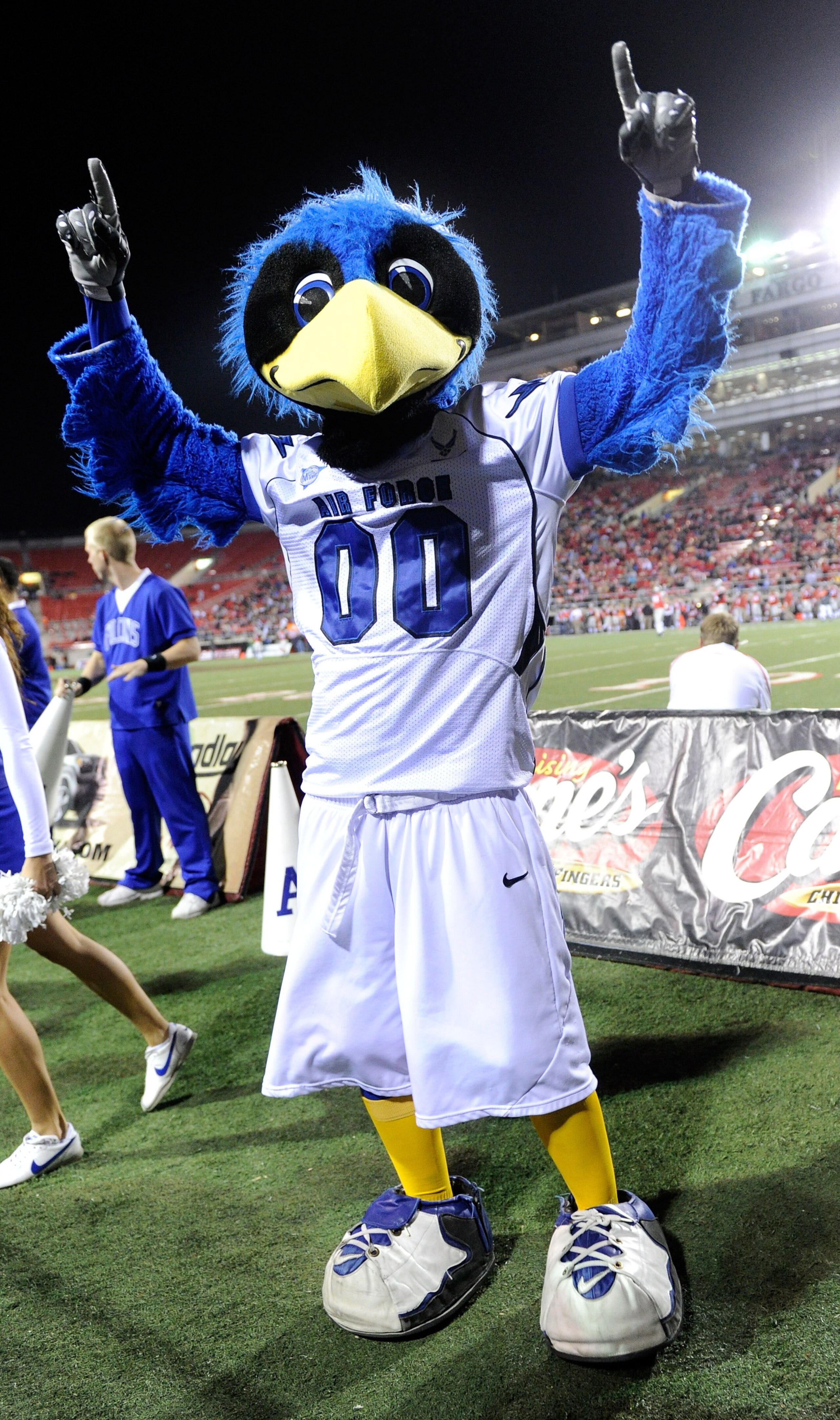 LAS VEGAS - NOVEMBER 18:  The Air Force Falcons mascot The Bird performs during the team's game against the UNLV Rebels at Sam Boyd Stadium November 18, 2010 in Las Vegas, Nevada. Air Force won 35-20.  (Photo by Ethan Miller/Getty Images)