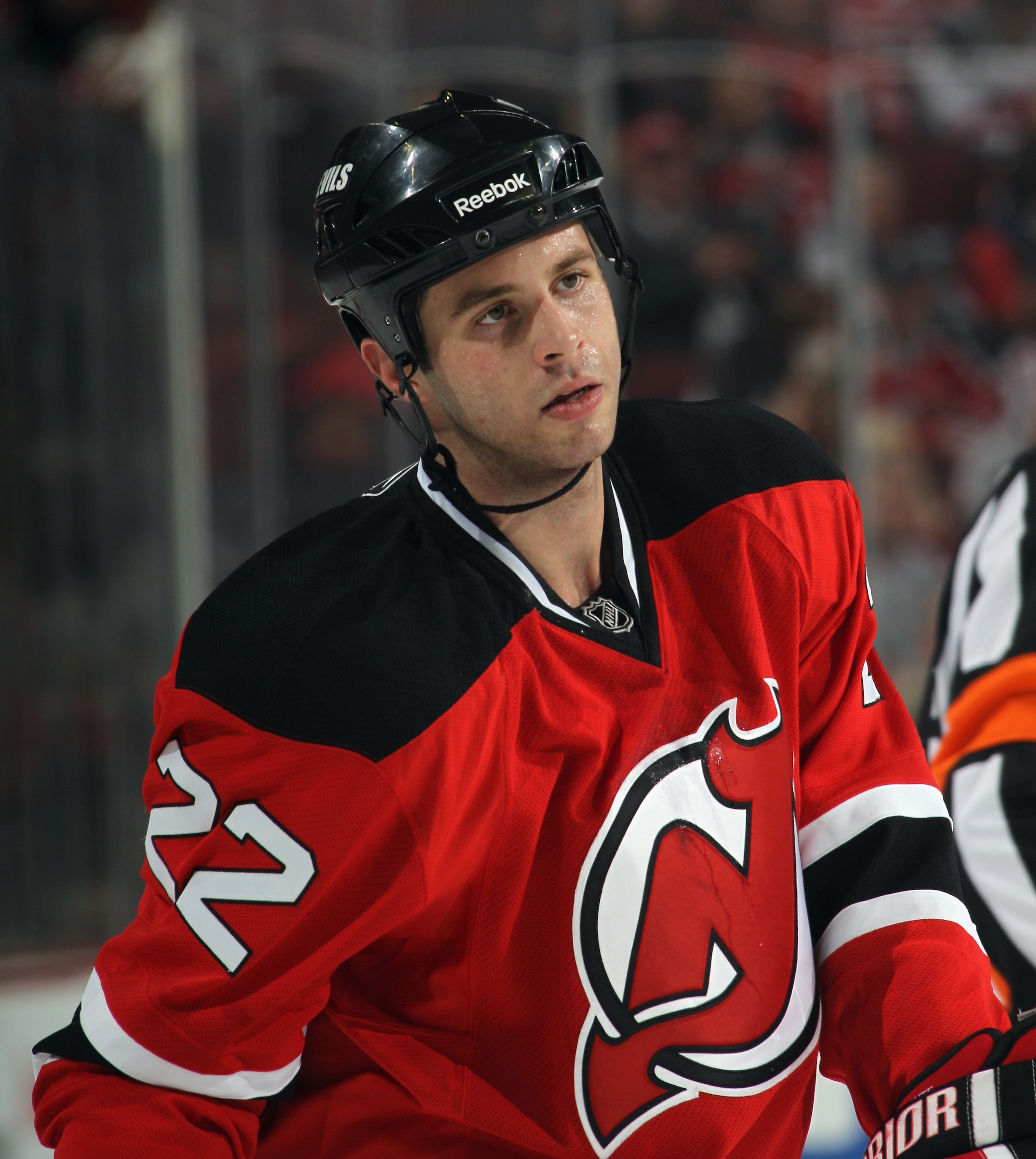 NEWARK, NJ - DECEMBER 11: Matthew Corrente #22 of the New Jersey Devils skates against the Detroit Red Wings at the Prudential Center on December 11, 2010 in Newark, New Jersey. The Red Wings defeated the the Devils 4-1.  (Photo by Bruce Bennett/Getty Ima