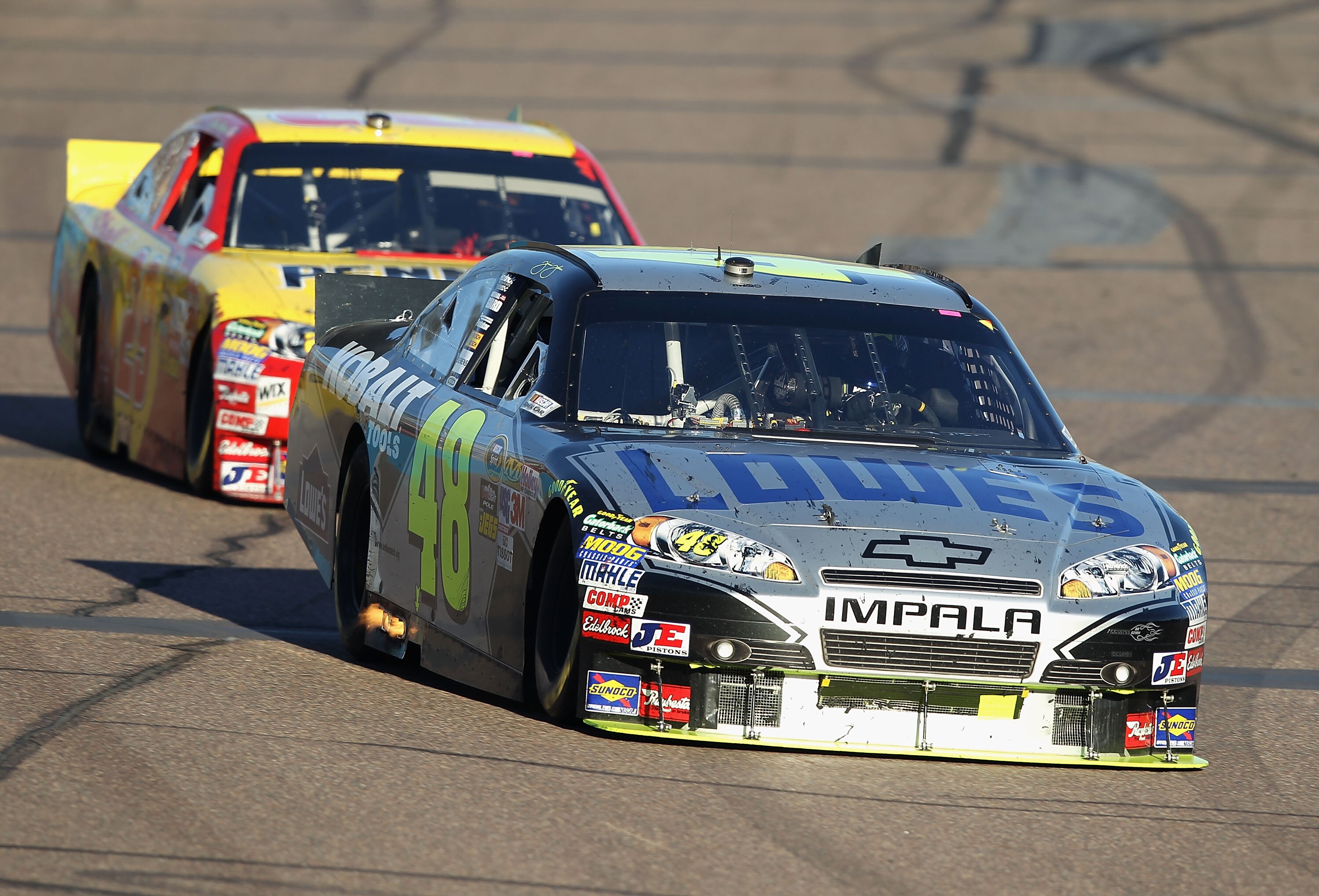 AVONDALE, AZ - NOVEMBER 14:  Jimmie Johnson, driver of the #48 Lowe's Chevrolet, drives during the NASCAR Sprint Cup Series Kobalt Tools 500 at Phoenix International Raceway on November 14, 2010 in Avondale, Arizona.  (Photo by Christian Petersen/Getty Im