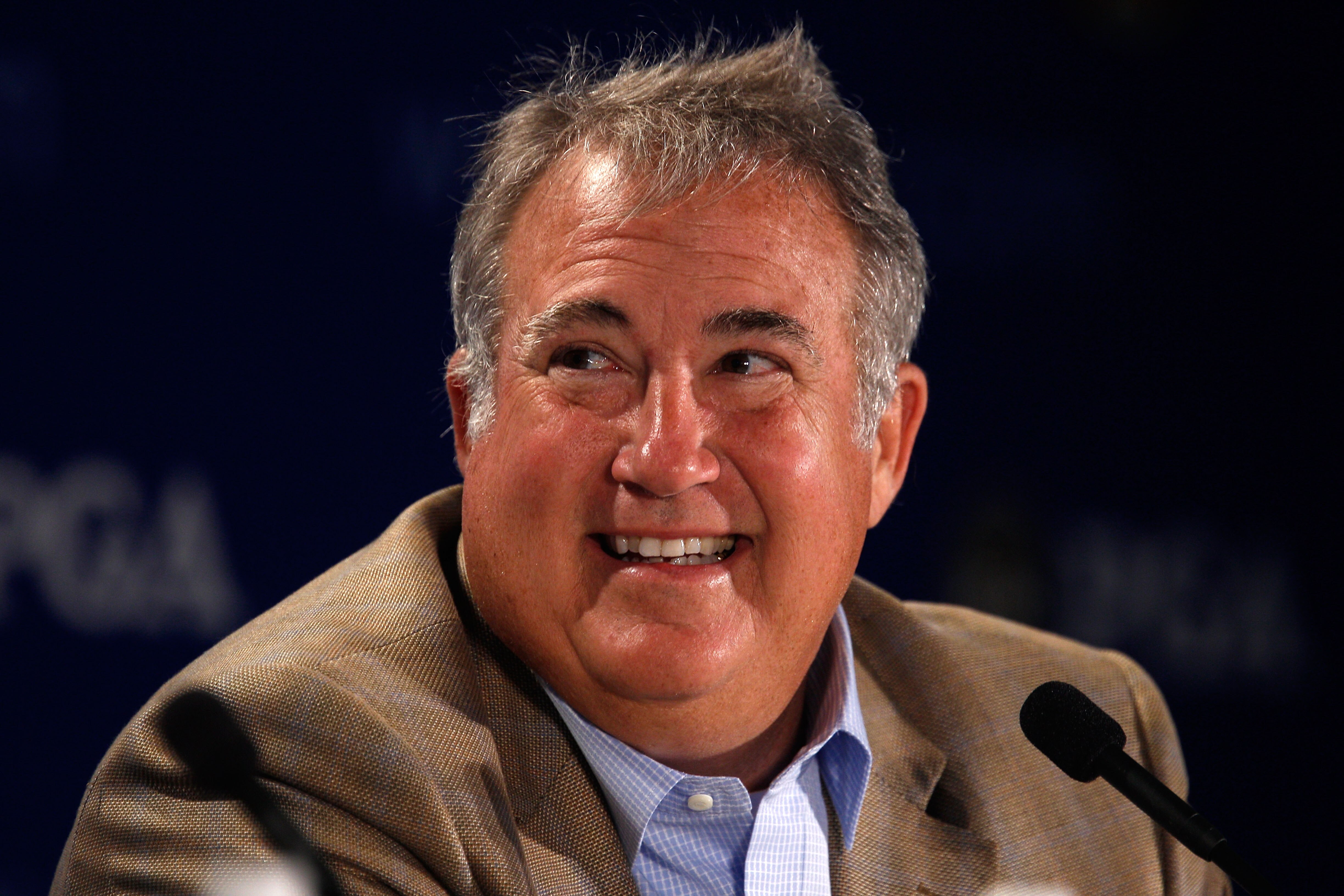 KOHLER, WI - AUGUST 10:  Joe Steranka, CEO of the PGA of America, is interviewed during a press conference prior to the start of the 92nd PGA Championship on the Straits Course at Whistling Straits on August 10, 2010 in Kohler, Wisconsin.  (Photo by Scott