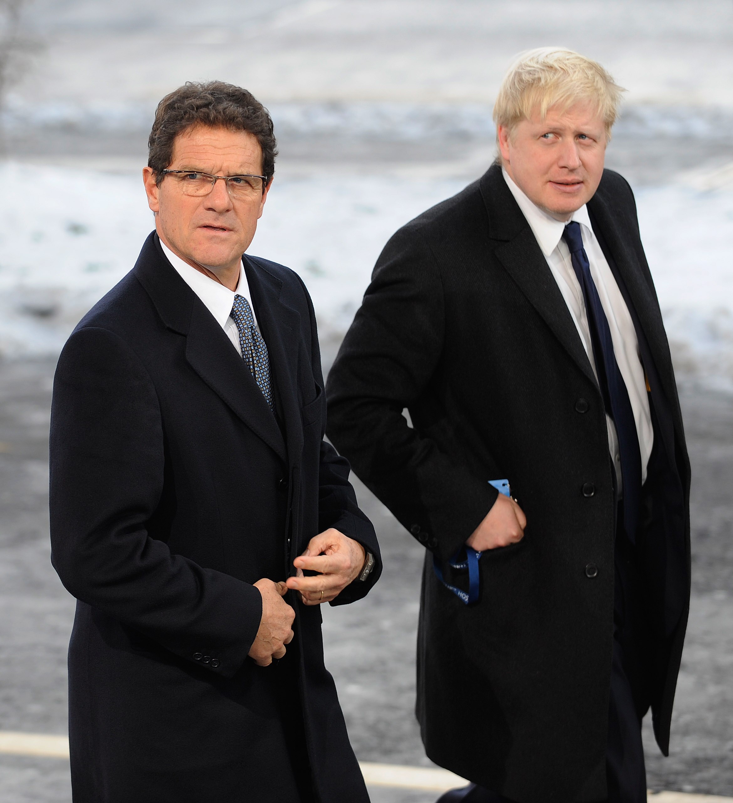 ZURICH, SWITZERLAND - DECEMBER 02: England Manager Fabio Capello arrives with London Mayor Boris Johnson before the FIFA World Cup 2018 & 2022 Host Announcement on December 2, 2010 in Zurich, Switzerland.  (Photo by Michael Regan/Getty Images)