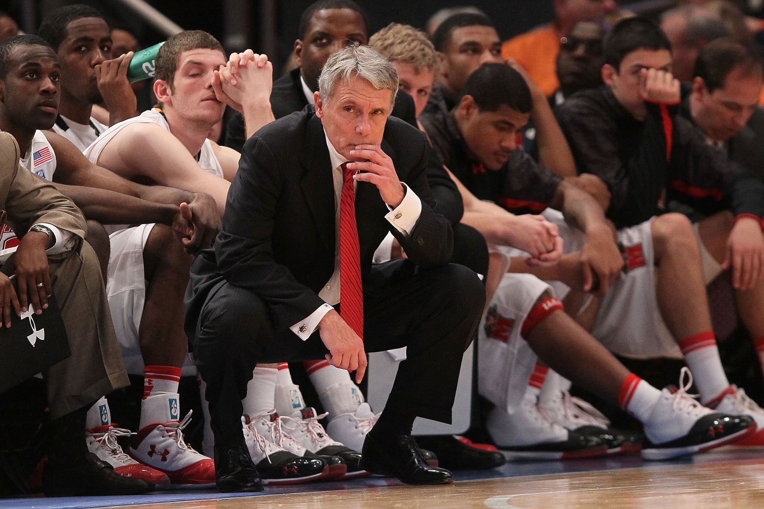 NEW YORK - NOVEMBER 18:  Head coach Gary Williams of the Maryland Terrapins watches on in the closing minute against the Pittsburgh Panthers during the 2k Sports Classic at Madison Square Garden on November 18, 2010 in New York, New York.  (Photo by Chris
