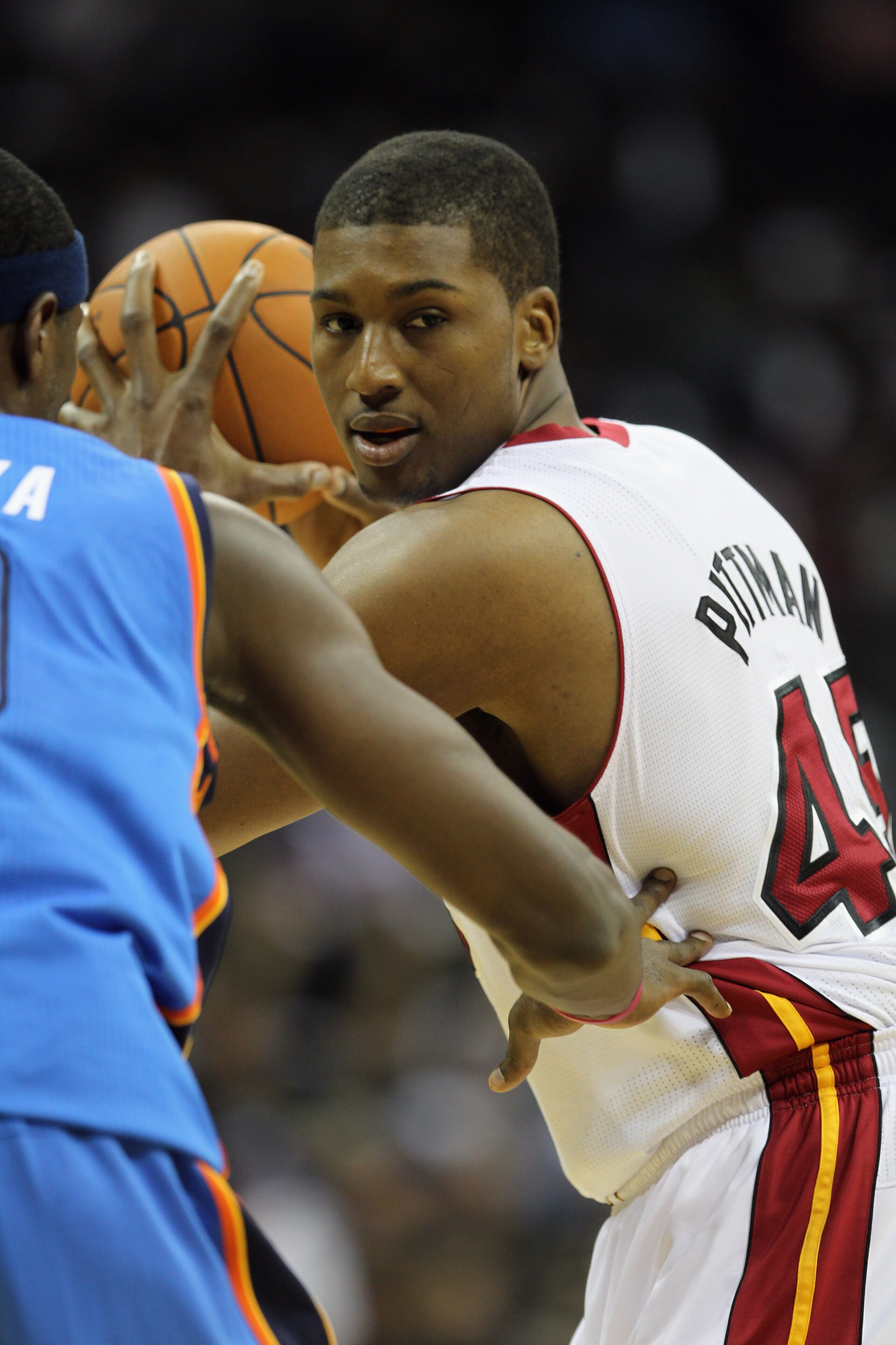 KANSAS CITY, MO - OCTOBER 08: Dexter Pittman #45 of the Miami Heat in action during the game against the Oklahoma City Thunder on October 8, 2010 at the Sprint Center in Kansas City, Missouri. (Photo by Jamie Squire/Getty Images) KANSAS CITY, MO - OCTOBER 08: Dexter Pittman #45 of the Miami Heat in action during the game against the Oklahoma City Thunder on October 8, 2010 at the Sprint Center in Kansas City, Missouri. (Photo by Jamie Squire/Getty Images)