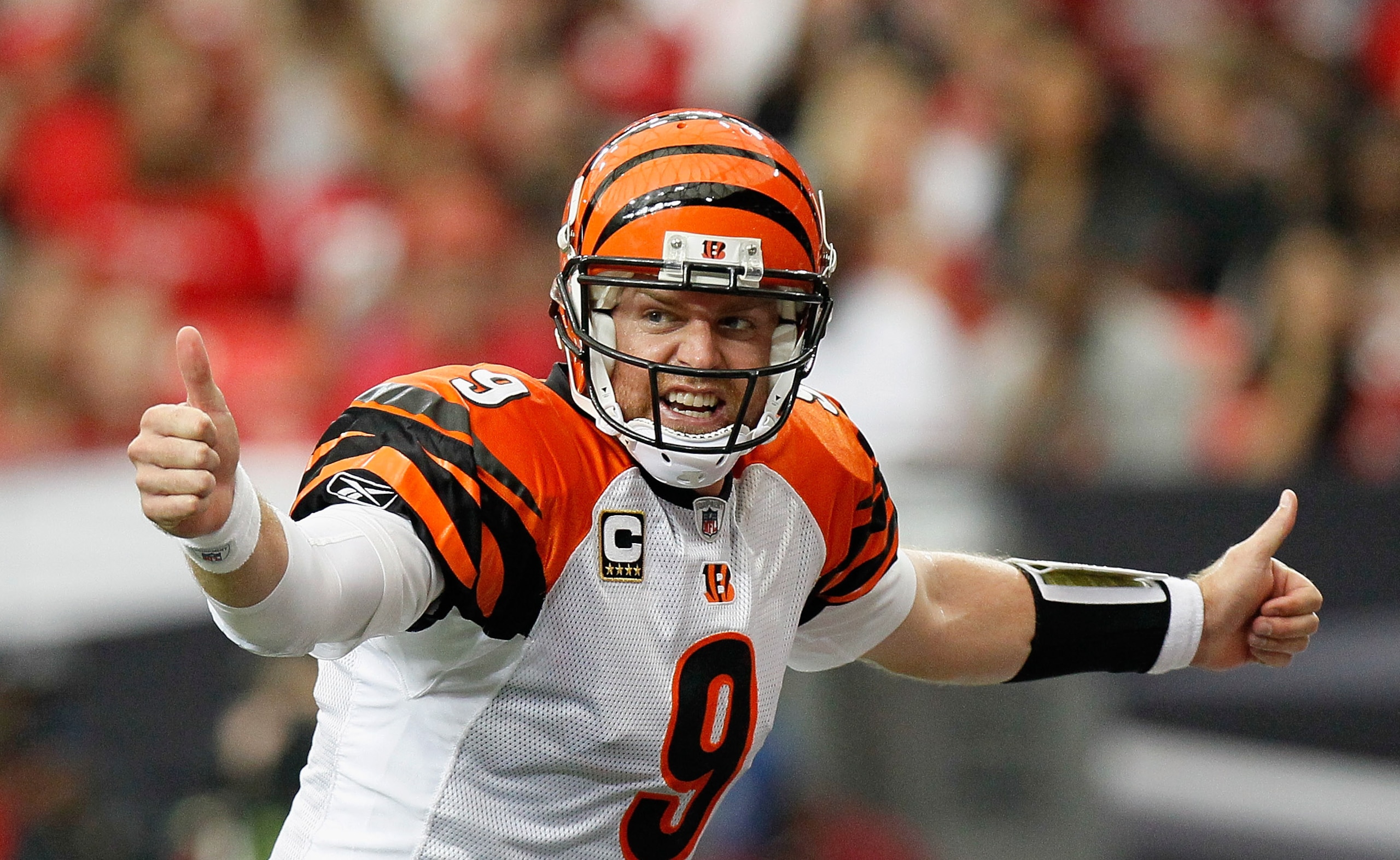 ATLANTA - OCTOBER 24:  Quarterback Carson Palmer #9 of the Cincinnati Bengals against the Atlanta Falcons at Georgia Dome on October 24, 2010 in Atlanta, Georgia.  (Photo by Kevin C. Cox/Getty Images)