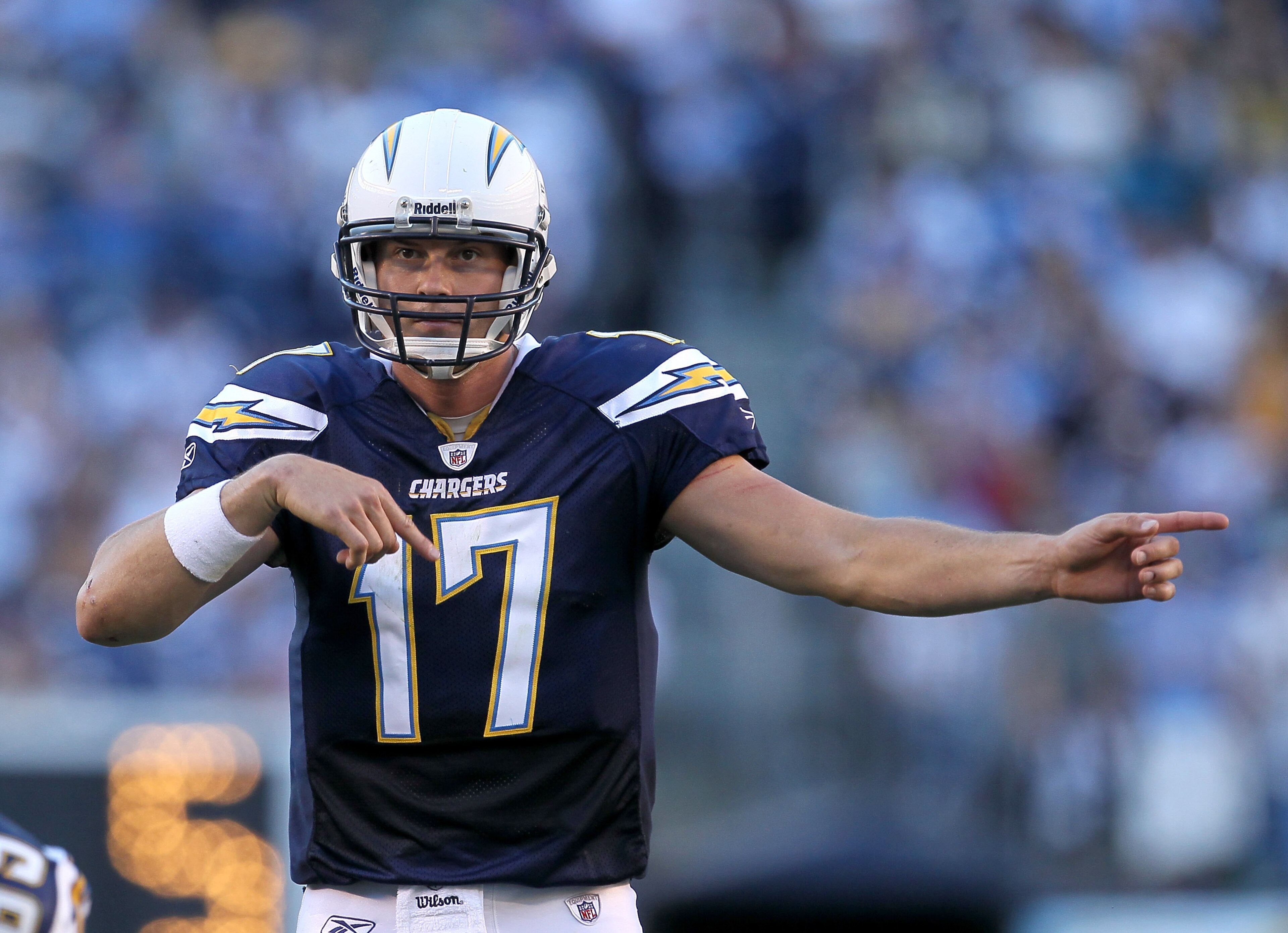 SAN DIEGO - DECEMBER 12: Quarterbaqck Philip Rivers #17 of the San Diego Chargers calls signals in the game against the Kansas City Chiefs at Qualcomm Stadium on December 12, 2010 in San Diego, California. the Chargers won 31-0. (Photo by Stephen Dunn/ SAN DIEGO - DECEMBER 12: Quarterbaqck Philip Rivers #17 of the San Diego Chargers calls signals in the game against the Kansas City Chiefs at Qualcomm Stadium on December 12, 2010 in San Diego, California. the Chargers won 31-0. (Photo by Stephen Dunn/