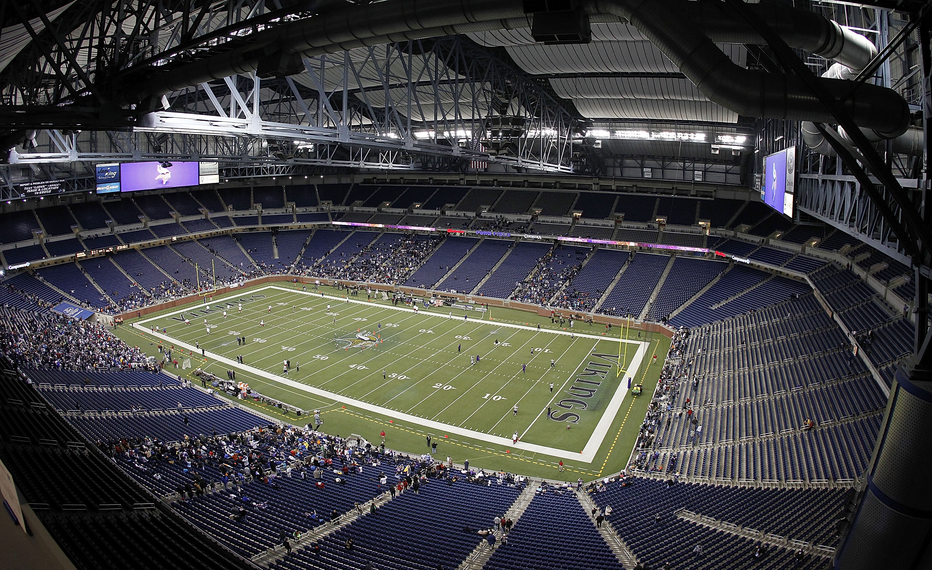 DETROIT, MI - DECEMBER 13: Ford Field gets ready to host the game between the New York Giants and the Minnesota Vikings on December 13, 2010 in Detroit, Michigan.  (Photo by Leon Halip/Getty Images)