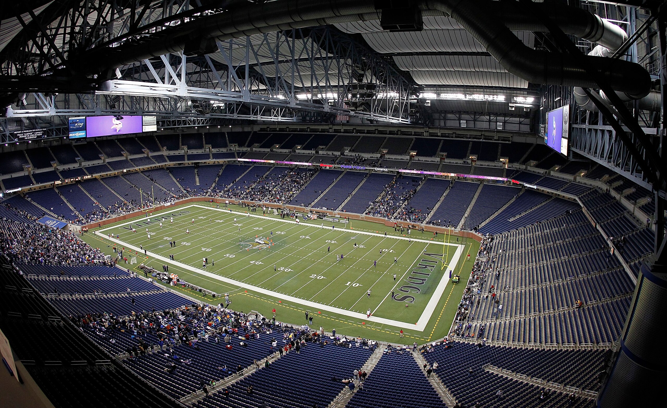 DETROIT, MI - DECEMBER 13: Ford Field gets ready to host the game between the New York Giants and the Minnesota Vikings on December 13, 2010 in Detroit, Michigan.  (Photo by Leon Halip/Getty Images)