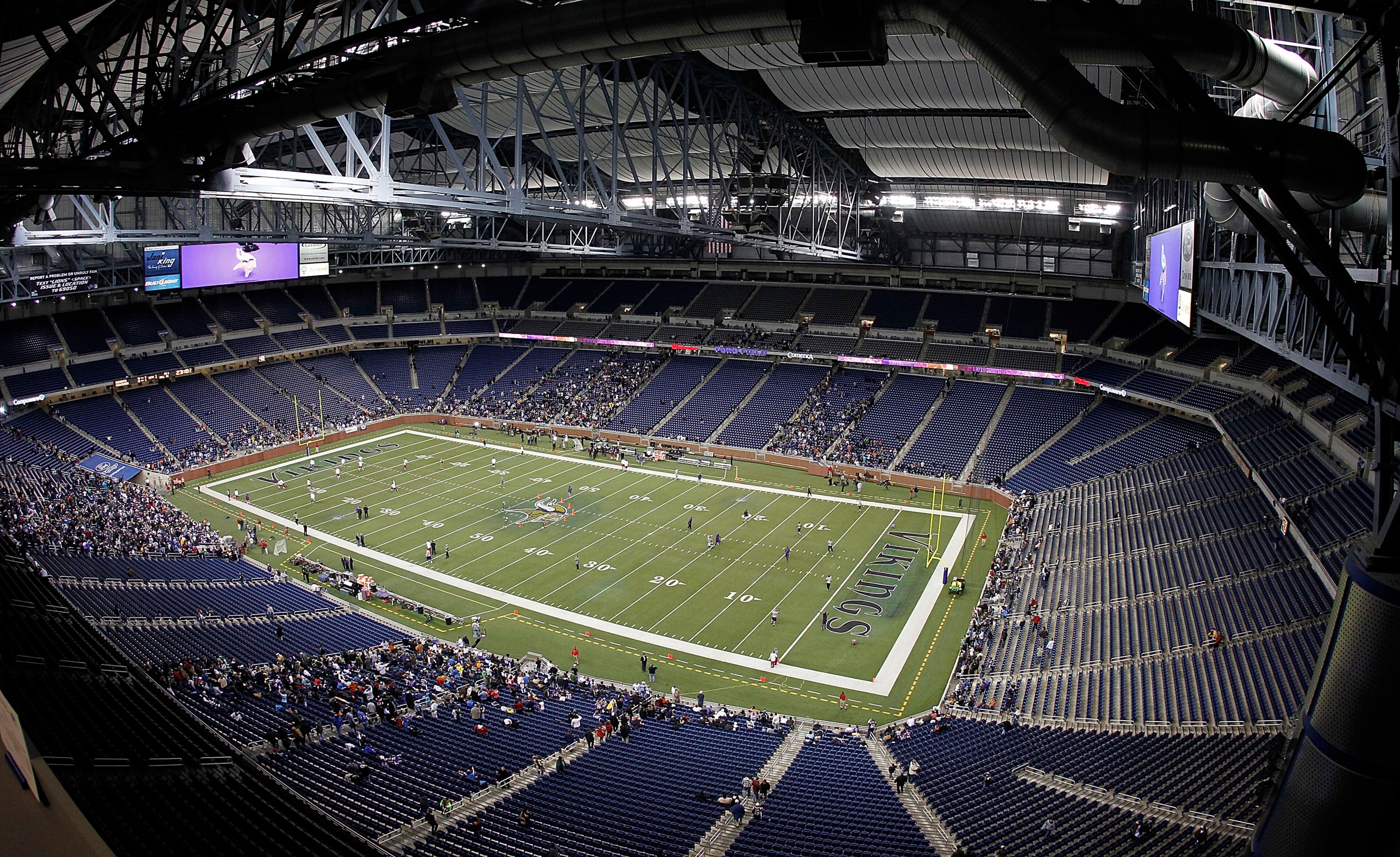 DETROIT, MI - DECEMBER 13: Ford Field gets ready to host the game between the New York Giants and the Minnesota Vikings on December 13, 2010 in Detroit, Michigan.  (Photo by Leon Halip/Getty Images)