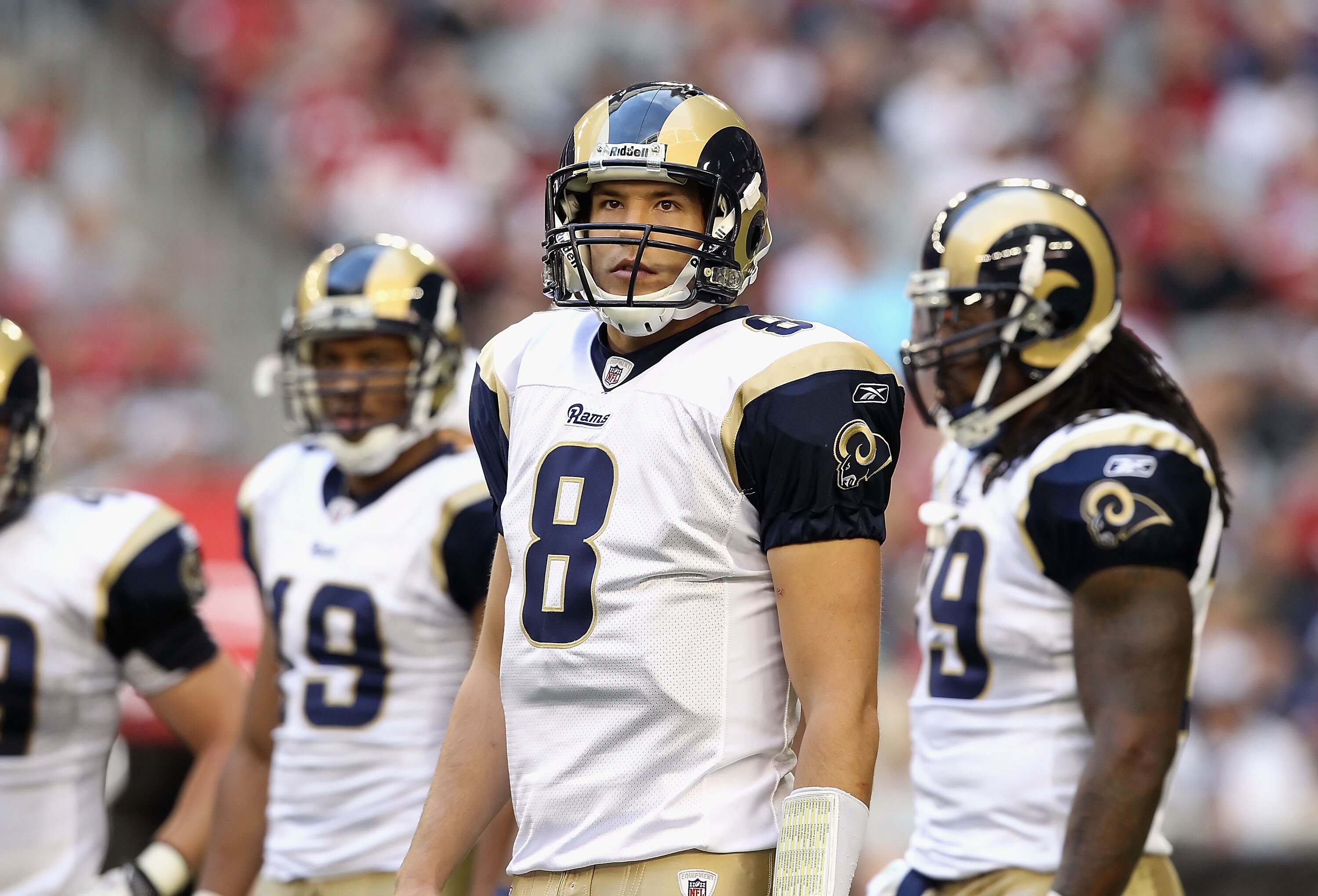 GLENDALE, AZ - DECEMBER 05:  Quarterback Sam Bradford #8 of the St. Louis Rams during the NFL game against the Arizona Cardinals at the University of Phoenix Stadium on December 5, 2010 in Glendale, Arizona. The Rams defeated the Cardinals 19-6.  (Photo b