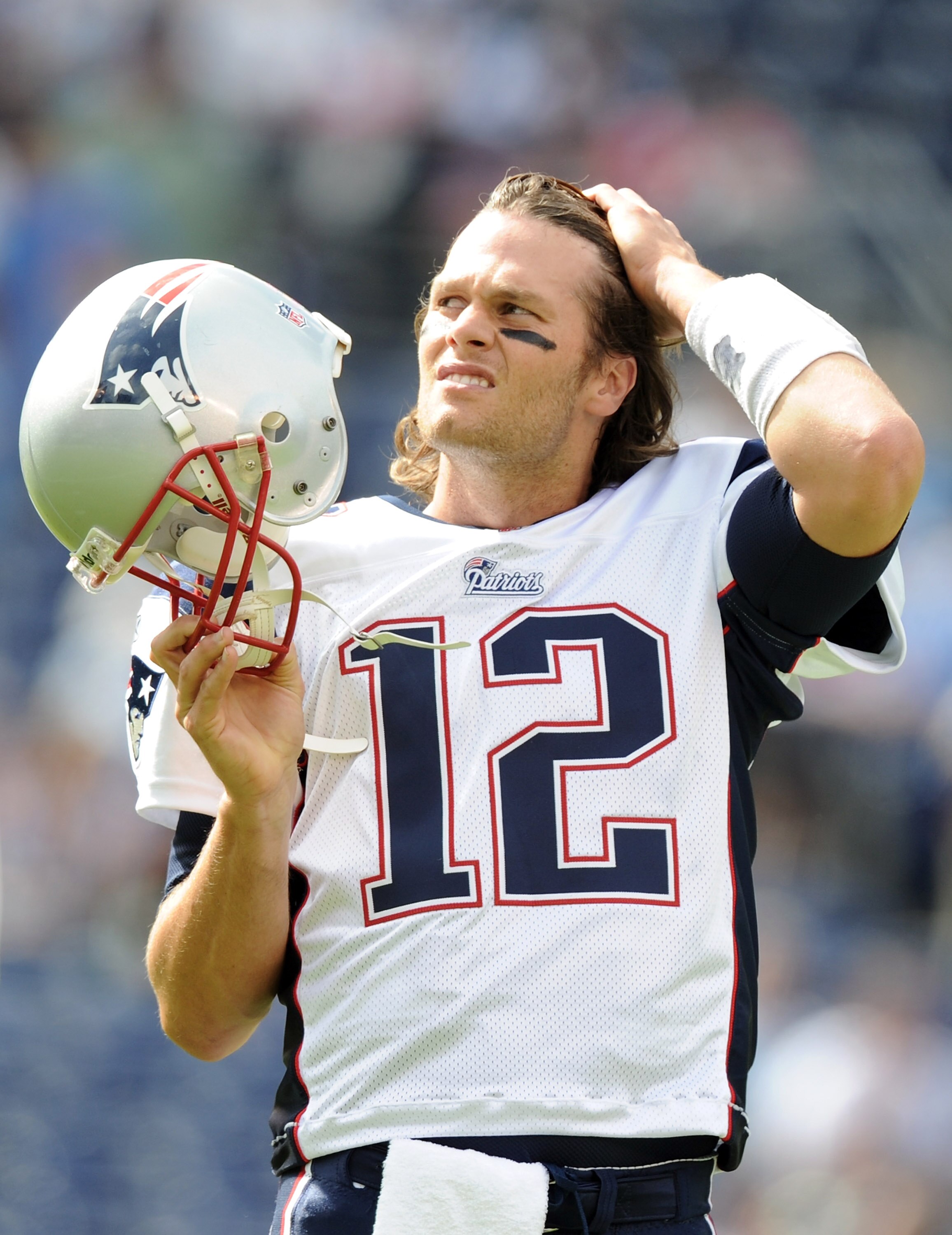 SAN DIEGO - OCTOBER 24:  Tom Brady #12 of the New England Patriots during warm up against the San Diego Chargers at Qualcomm Stadium on October 24, 2010 in San Diego, California.  (Photo by Harry How/Getty Images)