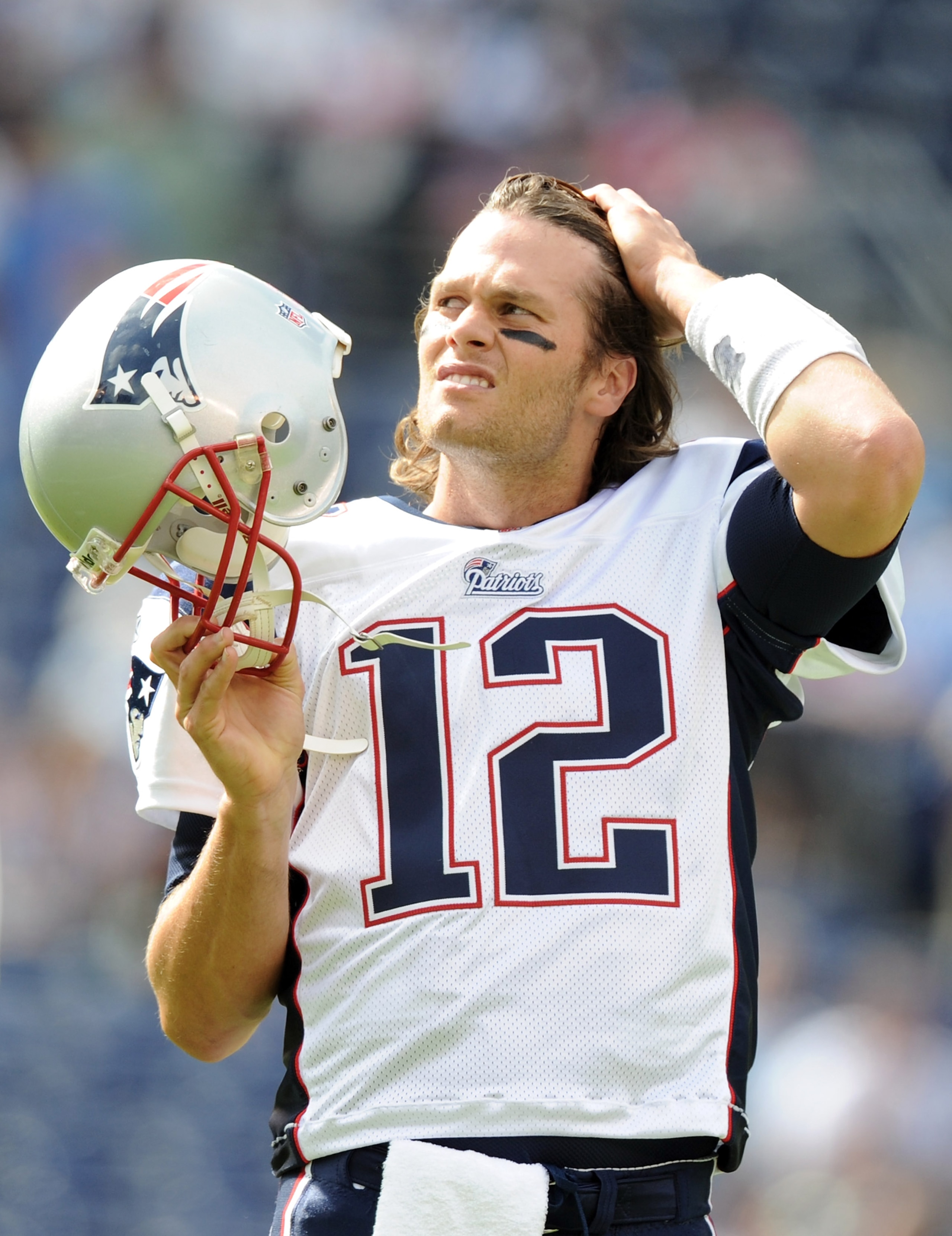 SAN DIEGO - OCTOBER 24:  Tom Brady #12 of the New England Patriots during warm up against the San Diego Chargers at Qualcomm Stadium on October 24, 2010 in San Diego, California.  (Photo by Harry How/Getty Images)