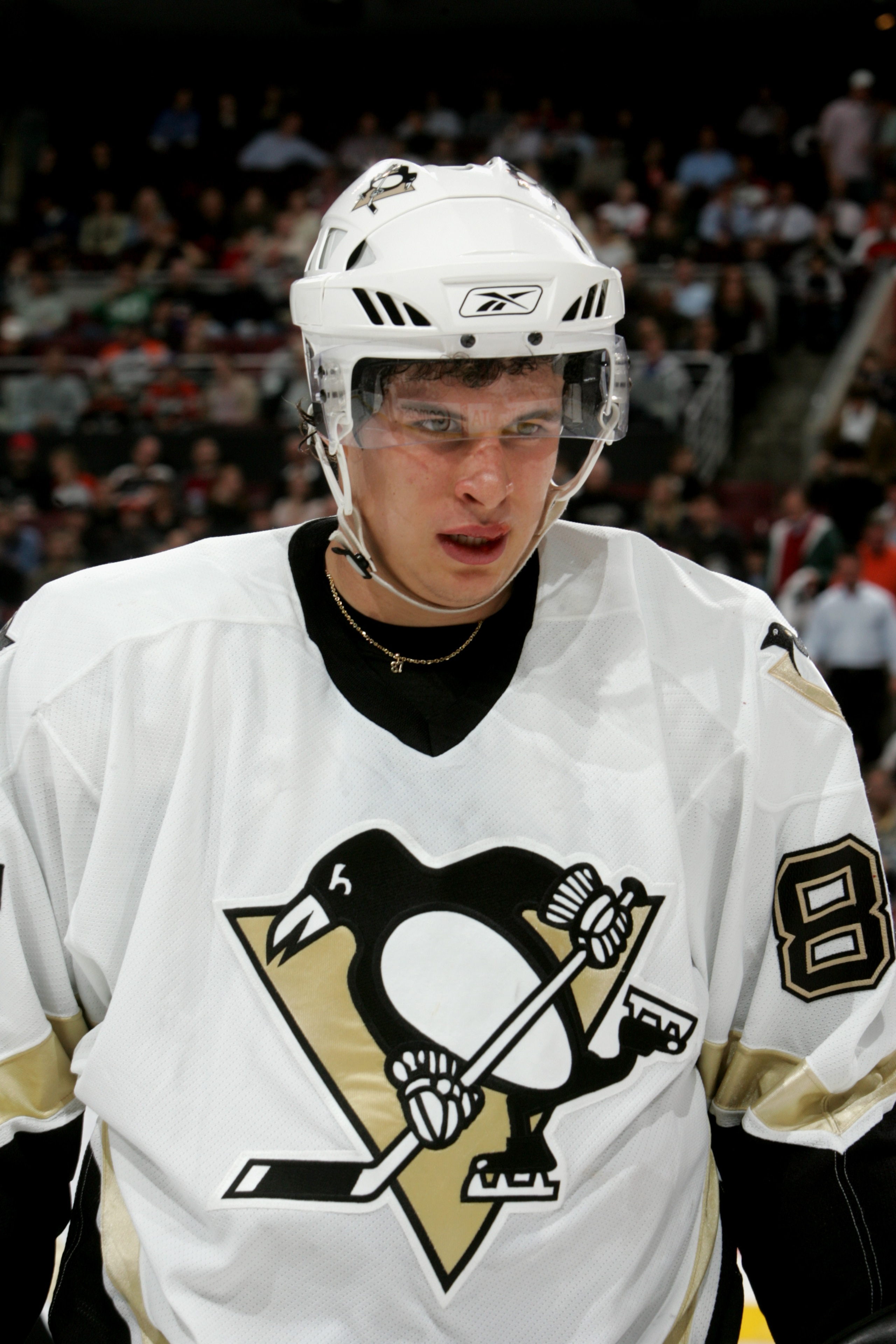 PHILADELPHIA, PA - NOVEMBER 16:  Center Sidney Crosby #87 of the Pittsburgh Penguins is on the ice during the game against the Philadelphia Flyers on November 16, 2005 at the Wachovia Center in Philadelphia, Pennsylvania.  The Penguins defeated the Flyers