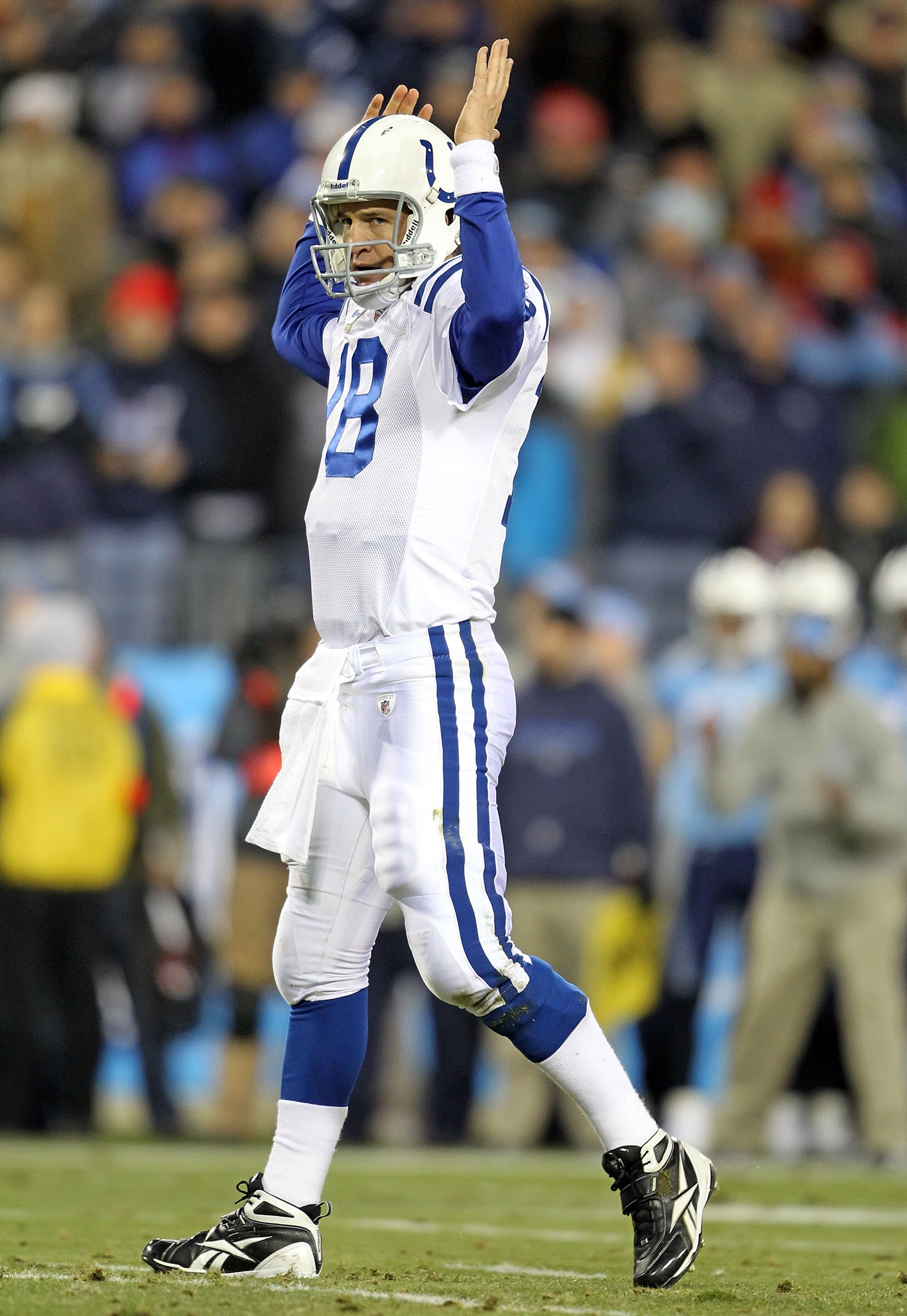 NASHVILLE, TN - DECEMBER 09:  Peyton Manning #18 of the Indianapolis Colts celebrates a touchdown during the NFL game against the Tennessee Titans  at LP Field on December 9, 2010 in Nashville, Tennessee.  (Photo by Andy Lyons/Getty Images)
