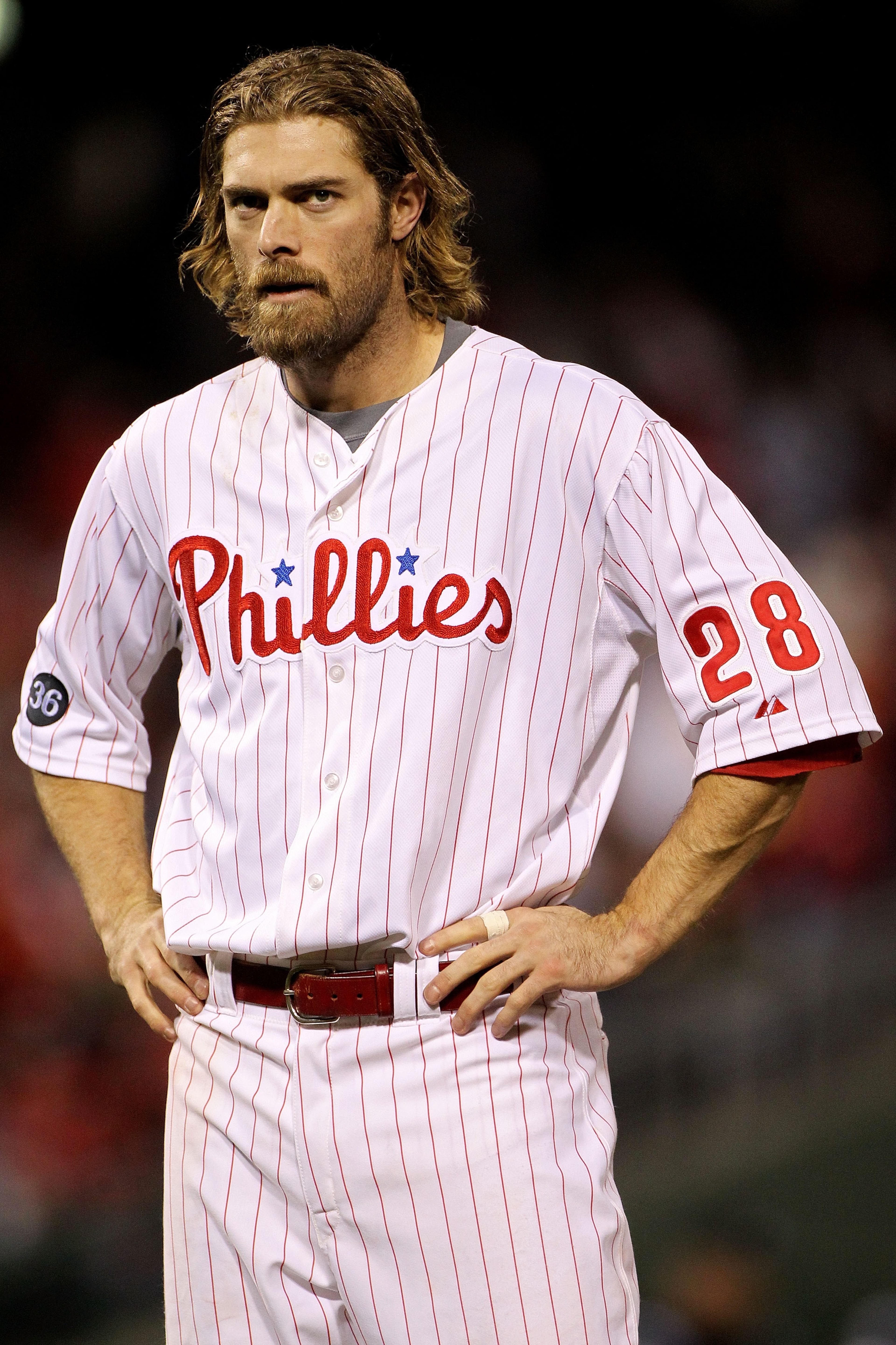 PHILADELPHIA - OCTOBER 23: Jayson Werth #28 of the Philadelphia Phillies looks on against the San Francisco Giants in Game Six of the NLCS during the 2010 MLB Playoffs at Citizens Bank Park on October 23, 2010 in Philadelphia, Pennsylvania. (Photo by Do PHILADELPHIA - OCTOBER 23: Jayson Werth #28 of the Philadelphia Phillies looks on against the San Francisco Giants in Game Six of the NLCS during the 2010 MLB Playoffs at Citizens Bank Park on October 23, 2010 in Philadelphia, Pennsylvania. (Photo by Do