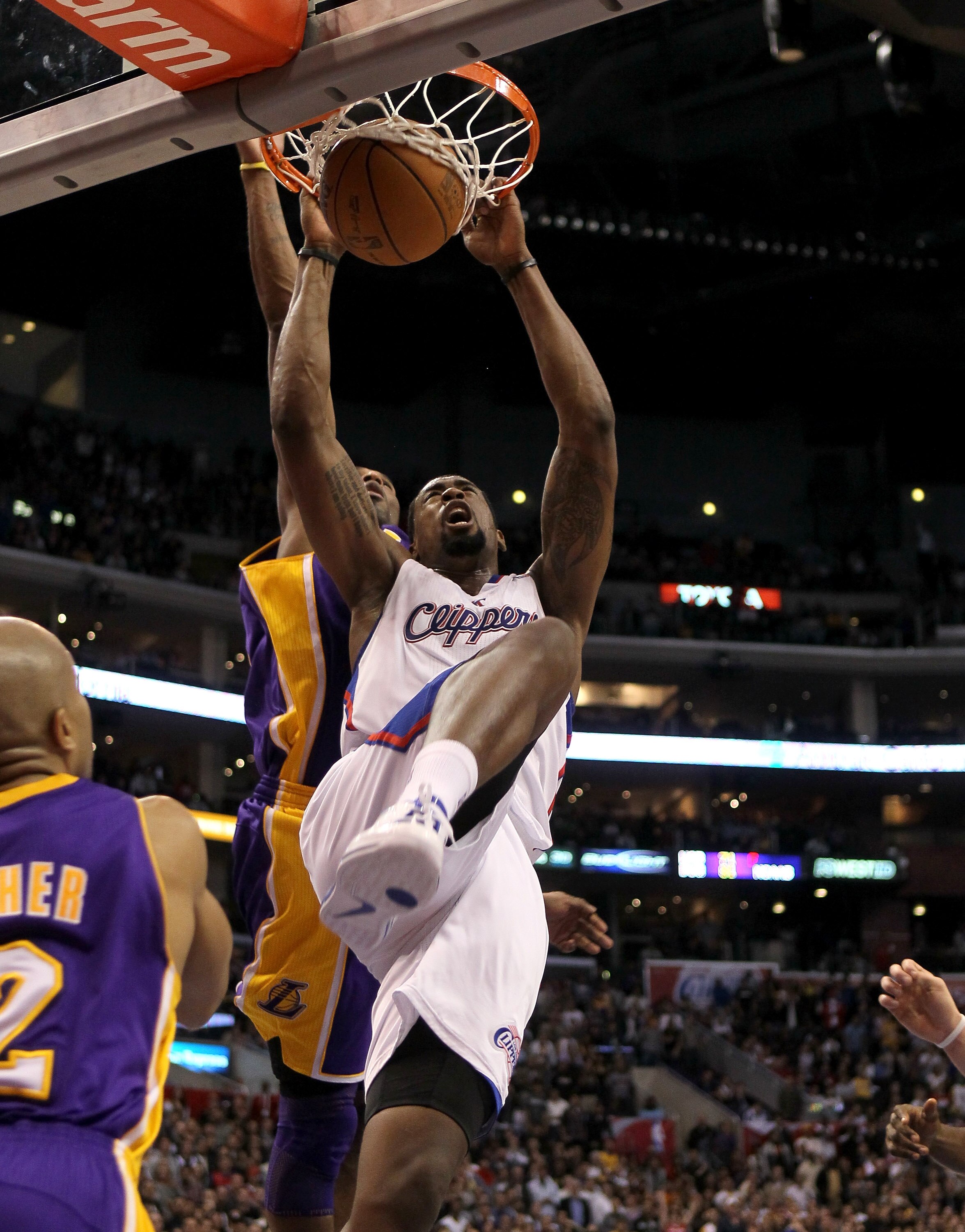 LOS ANGELES, CA - DECEMBER 8:  DeAndre Jordan #9 of the Los Angeles Clippers dunks in the final minute to give the Clippers the temporary lead against the Los Angeles Lakers at Staples Center on December 8, 2010 in Los Angeles, California. The Lakers won