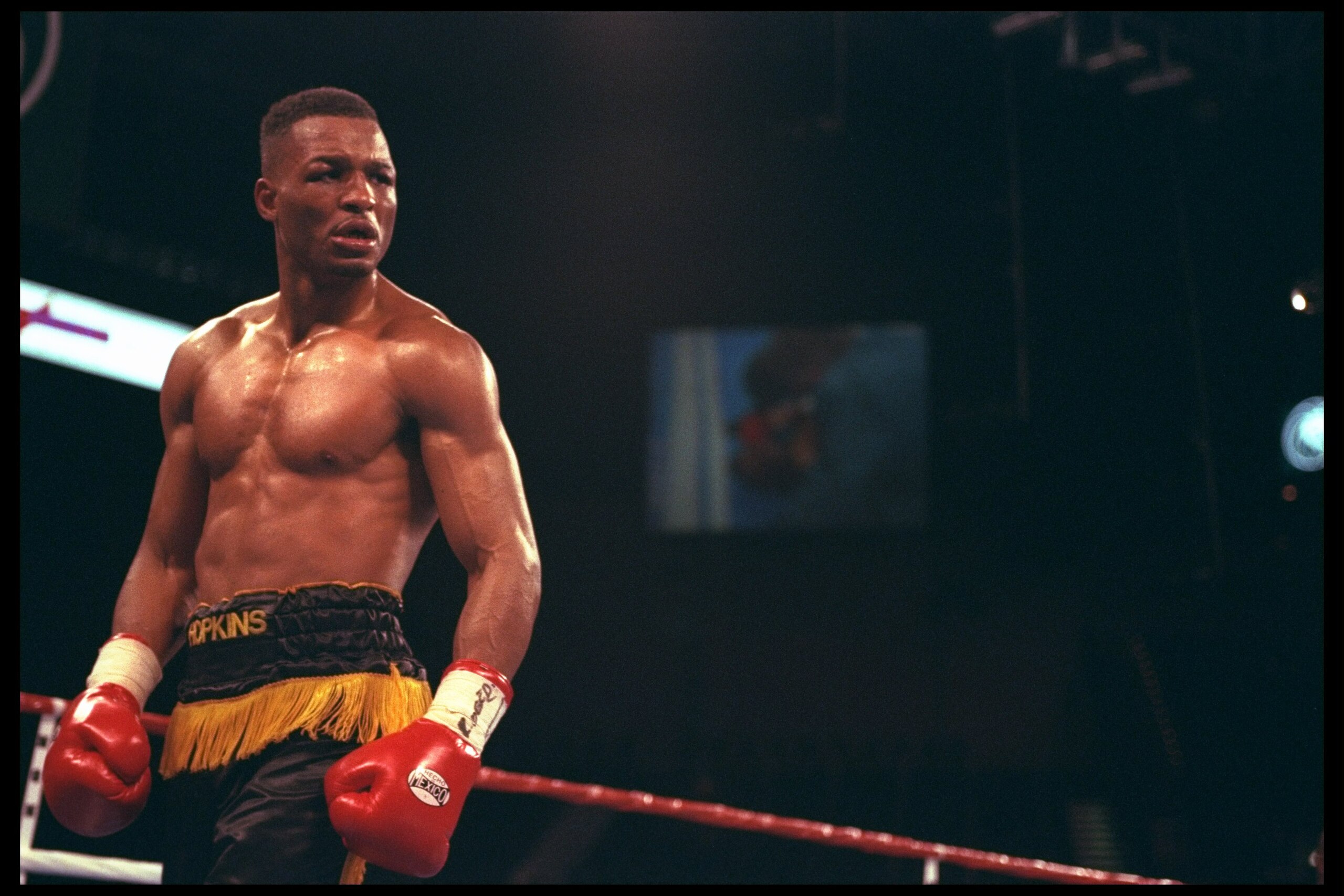 16 Mar 1996:  Bernard Hopkins looks on during a bout with Joe Lipsey in Las Vegas, Nevada.  Hopkins won the fight with a knockout in the fourth round. Mandatory Credit: Al Bello  /Allsport