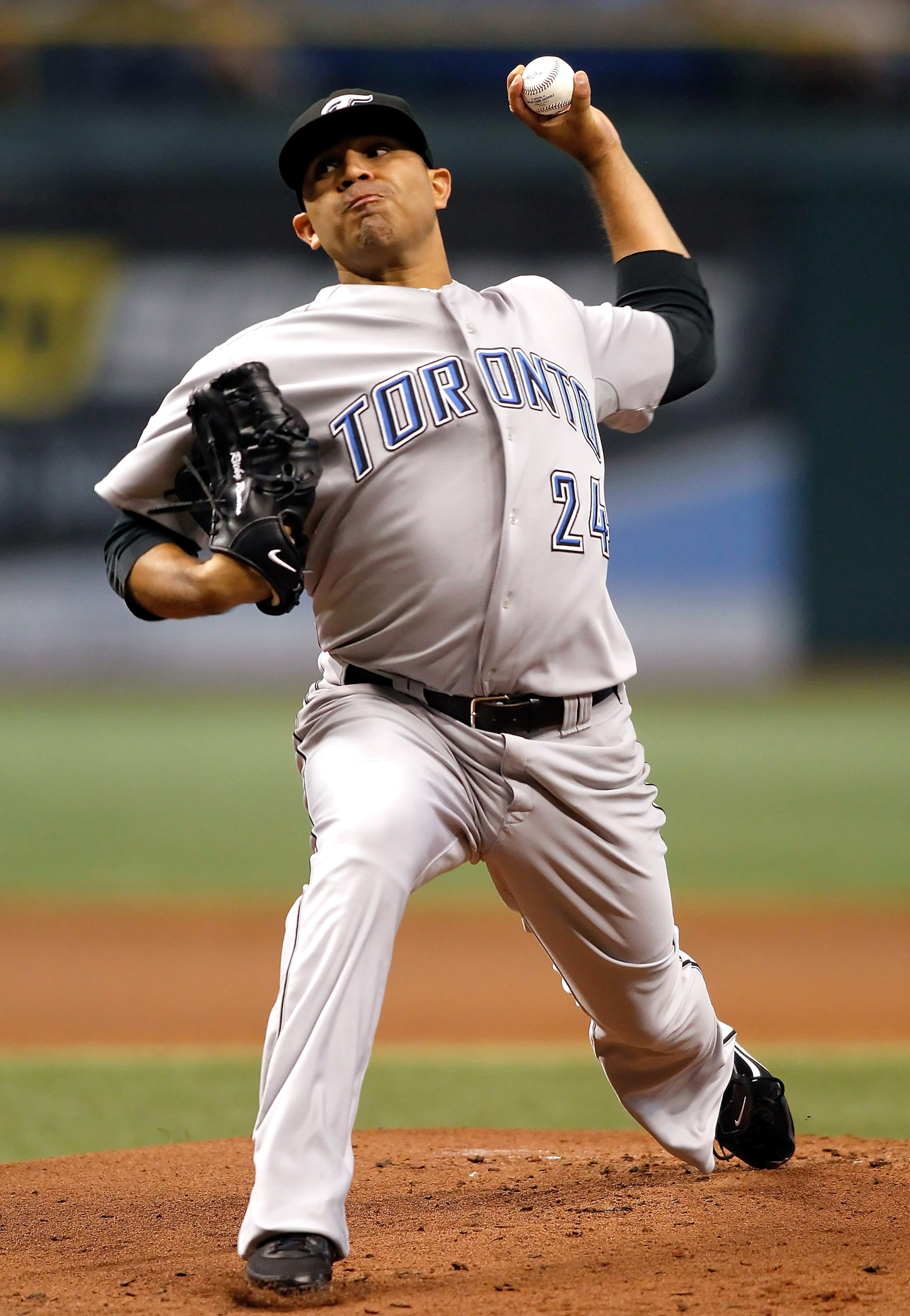 ST. PETERSBURG, FL - AUGUST 31: Pitcher Ricky Romero #24 of the Toronto Blue Jays pitches against the Tampa Bay Rays during the game at Tropicana Field on August 31, 2010 in St. Petersburg, Florida. (Photo by J. Meric/Getty Images) ST. PETERSBURG, FL - AUGUST 31: Pitcher Ricky Romero #24 of the Toronto Blue Jays pitches against the Tampa Bay Rays during the game at Tropicana Field on August 31, 2010 in St. Petersburg, Florida. (Photo by J. Meric/Getty Images)