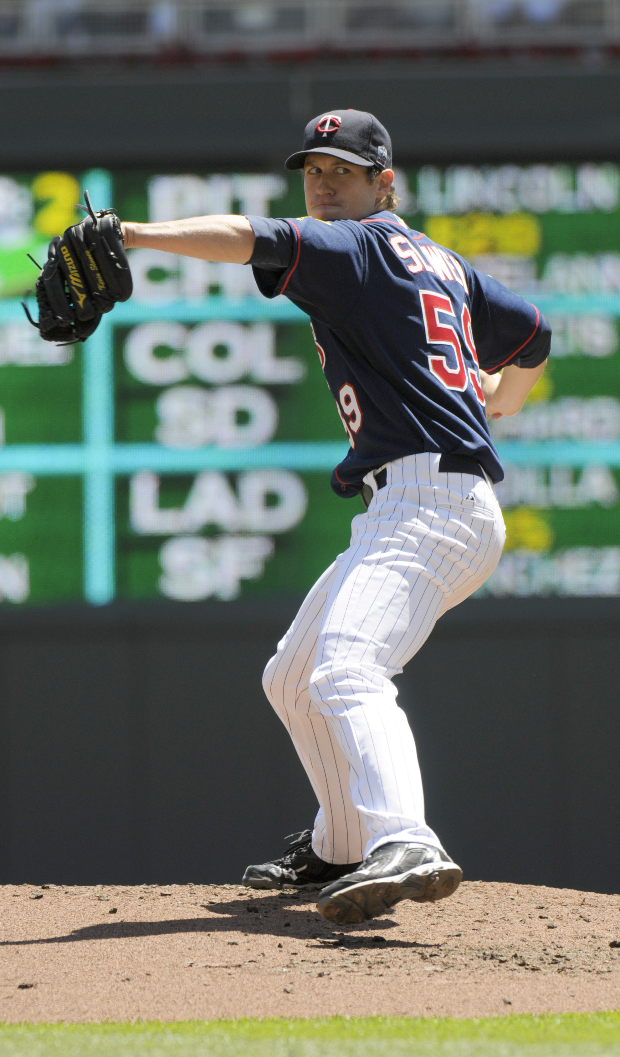 MINNEAPOLIS, MN - JUNE 30: Kevin Slowey #59 of the Minnesota Twins pitches in the second inning against the Detroit Tigers during their game on June 30, 2010 at Target Field in Minneapolis, Minnesota. Twins won 5-1. (Photo by Hannah Foslien /Getty Images)
