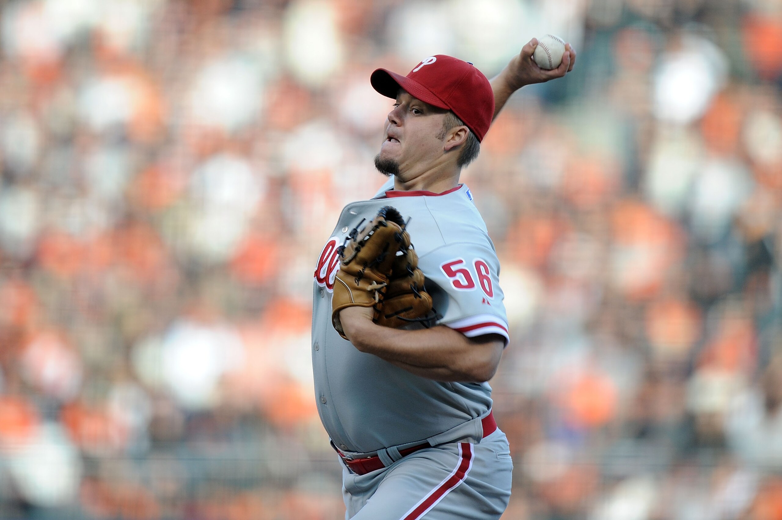 SAN FRANCISCO - OCTOBER 20: Joe Blanton #56 of the Philadelphia Phillies throws a pitch in the first inning of Game Four of the NLCS against the San Francisco Giants during the 2010 MLB Playoffs at AT&T Park on October 20, 2010 in San Francisco, Californ SAN FRANCISCO - OCTOBER 20: Joe Blanton #56 of the Philadelphia Phillies throws a pitch in the first inning of Game Four of the NLCS against the San Francisco Giants during the 2010 MLB Playoffs at AT&T Park on October 20, 2010 in San Francisco, Californ