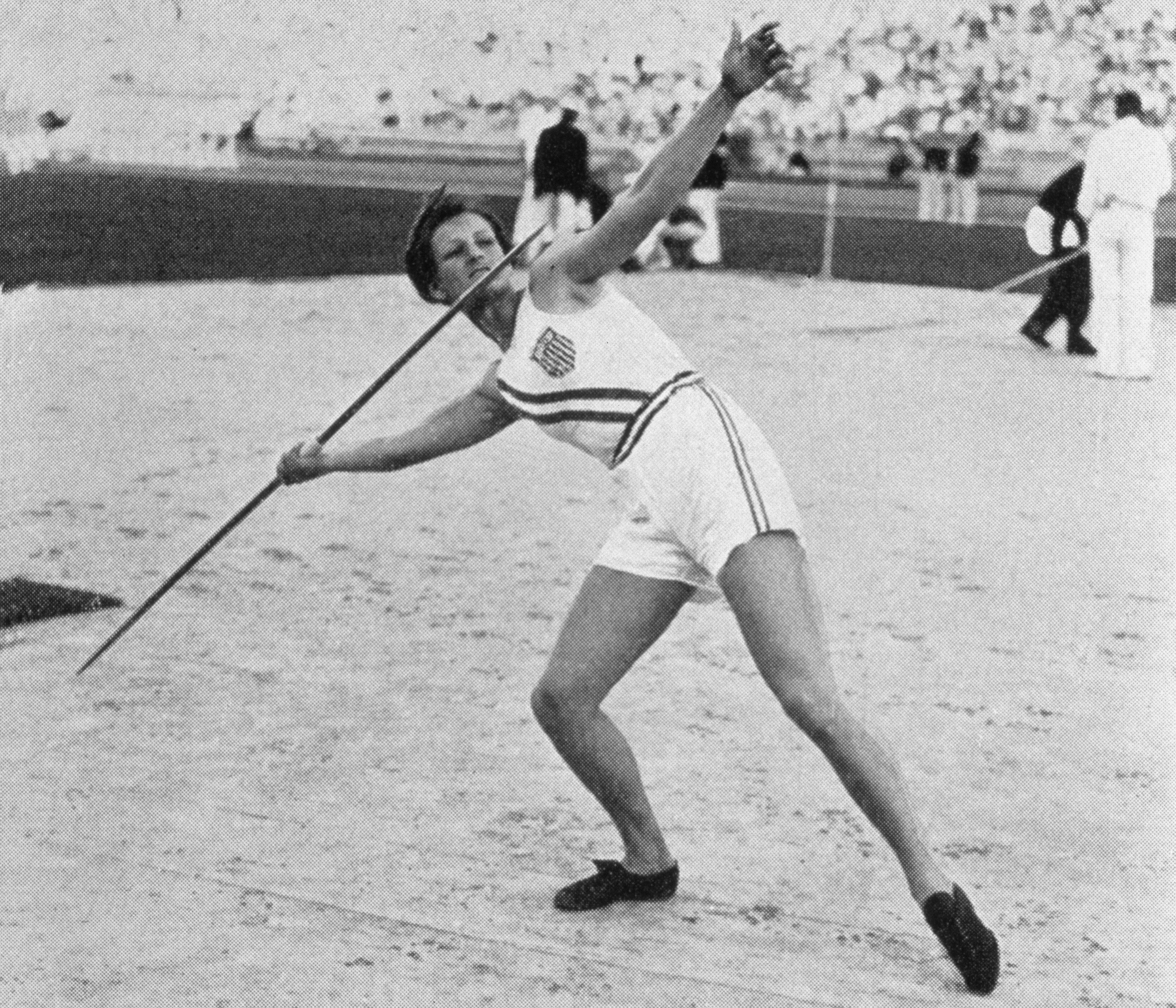 LOS ANGELES, CA - 1932:  Mildred Babe Didrikson of the USA throws the javelin to win the gold medal during the Women's Track and Field javelin event at the 1932 Summer Olympic Games in Los Angeles, California.  Didrikson was one of the most versatile spor