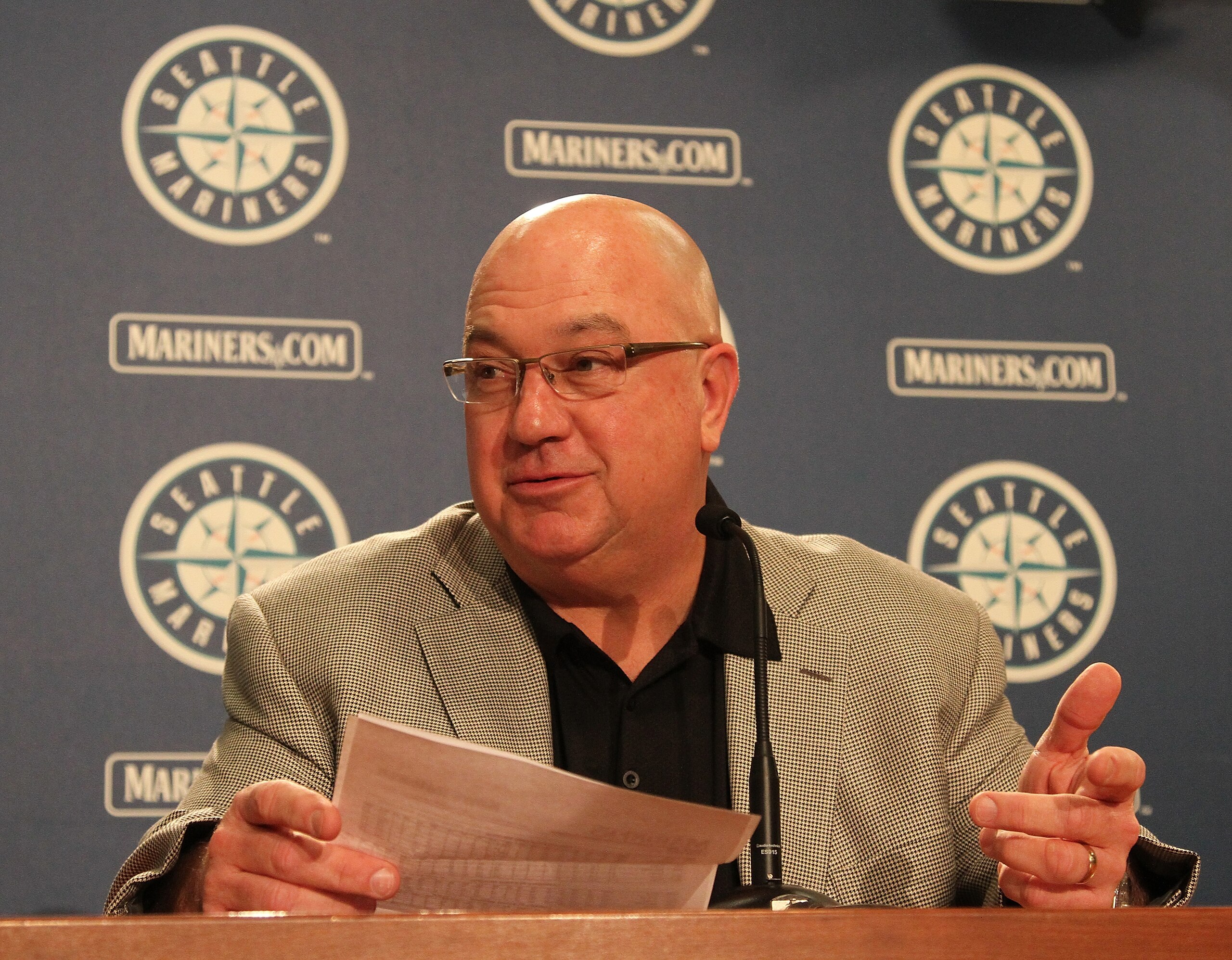 SEATTLE - JULY 09:  Executive Vice President & GM Jack Zduriencik of the Seattle Mariners speaks to the media at a press conference announcing a trade of starting pitcher Cliff Lee in exchange for first baseman Justin Smoak, pitcher Blake Beavan, Double-A