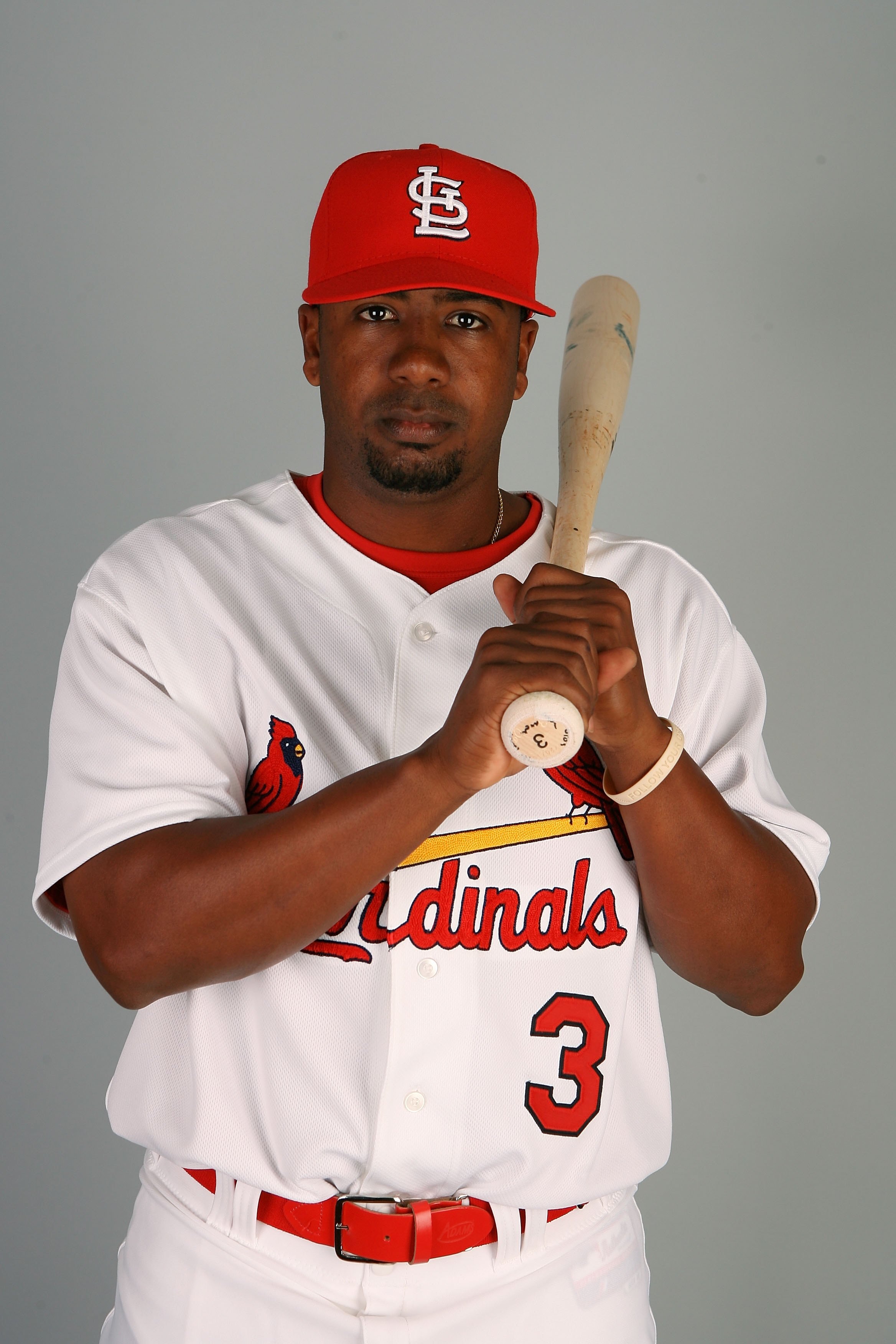 JUPITER, FL - MARCH 01:  Infielder Ruben Gotay #3 of the St. Louis Cardinals during photo day at Roger Dean Stadium on March 1, 2010 in Jupiter, Florida.  (Photo by Doug Benc/Getty Images)