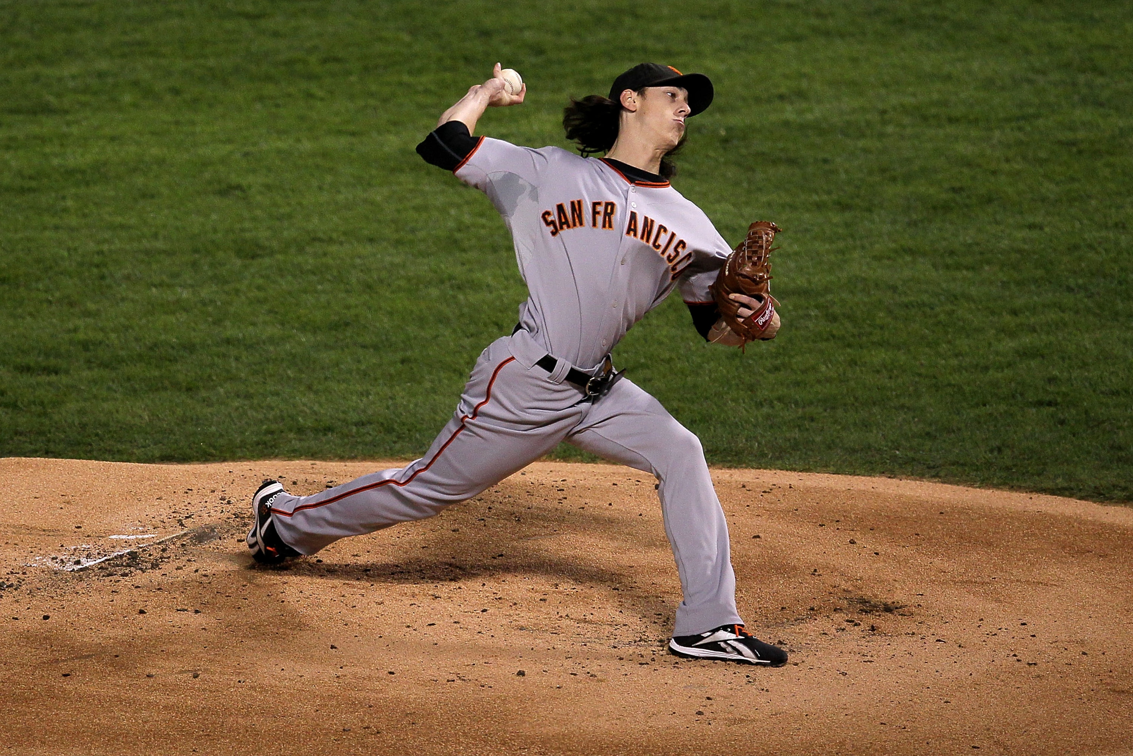 ARLINGTON, TX - NOVEMBER 01: Starting pitcher Tim Lincecum #55 of the San Francisco Giants pitches against the Texas Rangers in Game Five of the 2010 MLB World Series at Rangers Ballpark in Arlington on November 1, 2010 in Arlington, Texas. The Giants wo ARLINGTON, TX - NOVEMBER 01: Starting pitcher Tim Lincecum #55 of the San Francisco Giants pitches against the Texas Rangers in Game Five of the 2010 MLB World Series at Rangers Ballpark in Arlington on November 1, 2010 in Arlington, Texas. The Giants wo