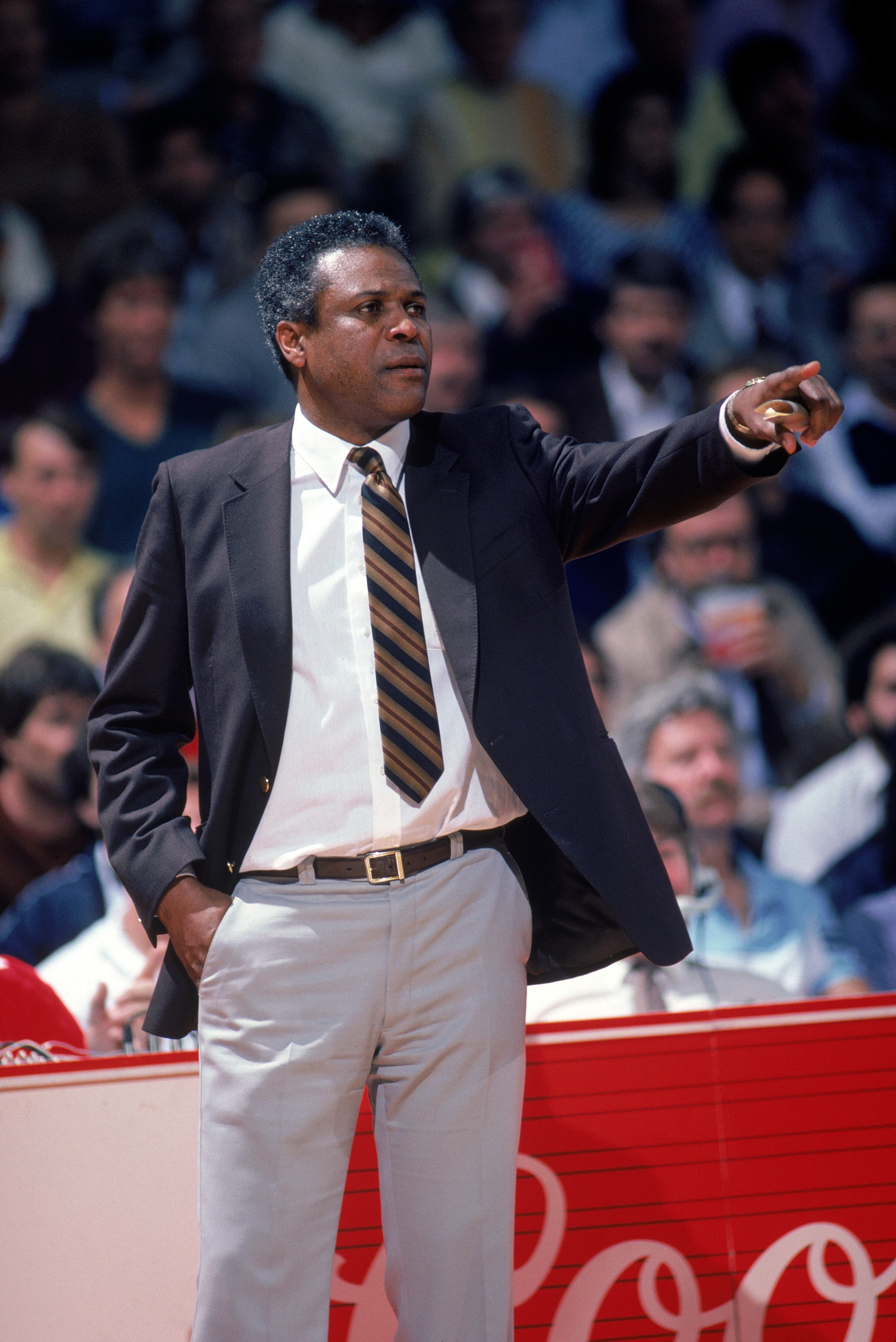 UNDATED:  Head coach K.C. Jones of the Boston Celtics points during a NBA season game.  K.C. Jones was the head coach of the Boston Celtics from 1983-1988.  (Photo by Rick Stewart/Getty Images)