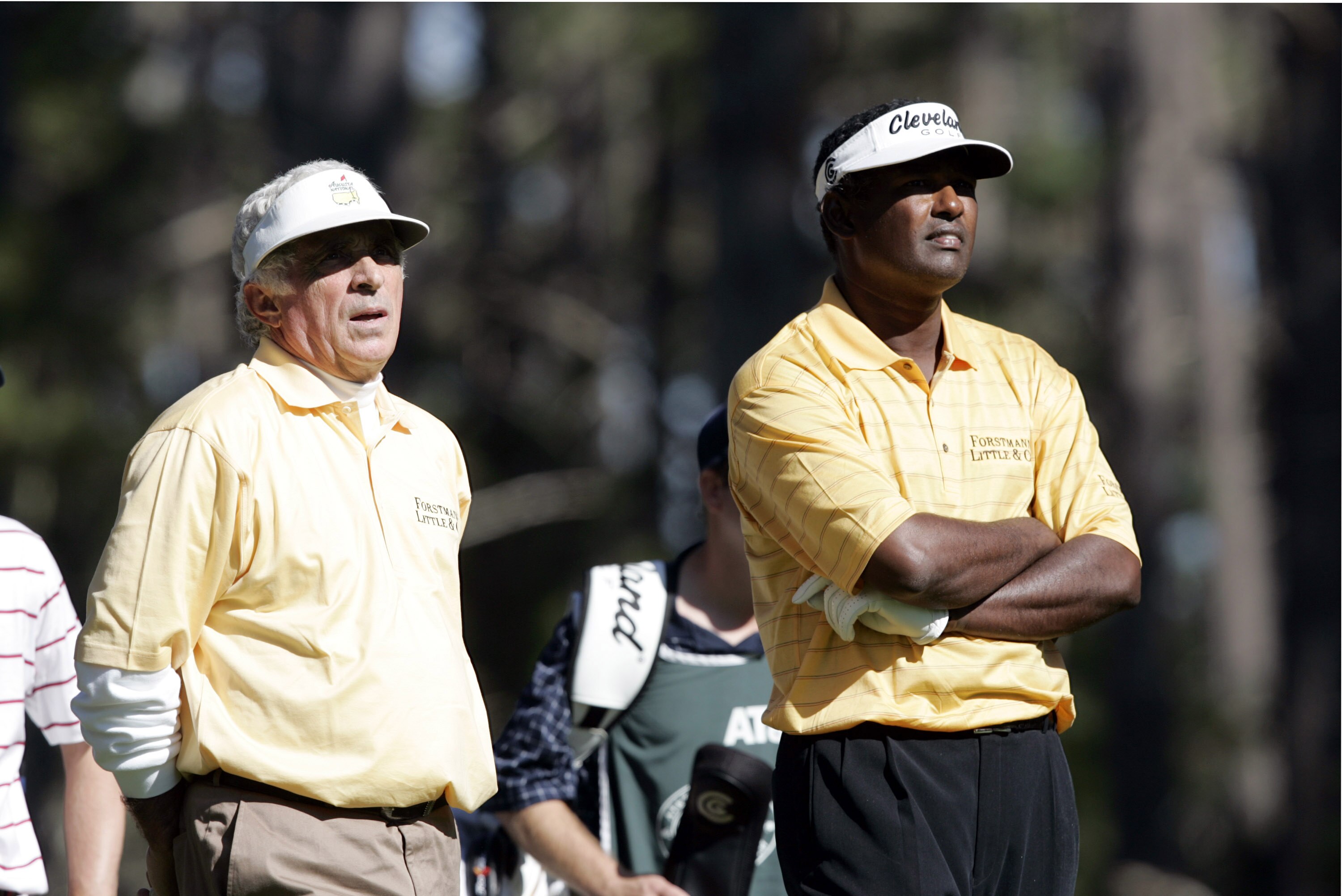 UNITED STATES - FEBRUARY 10:  Vijay Singh with partner Ted Forstmann waiting to tee off during the first round of The AT&T Pro-Am at Pebble Beach, California. February 10, 2005.  (Photo by Scott Clarke/Getty Images)