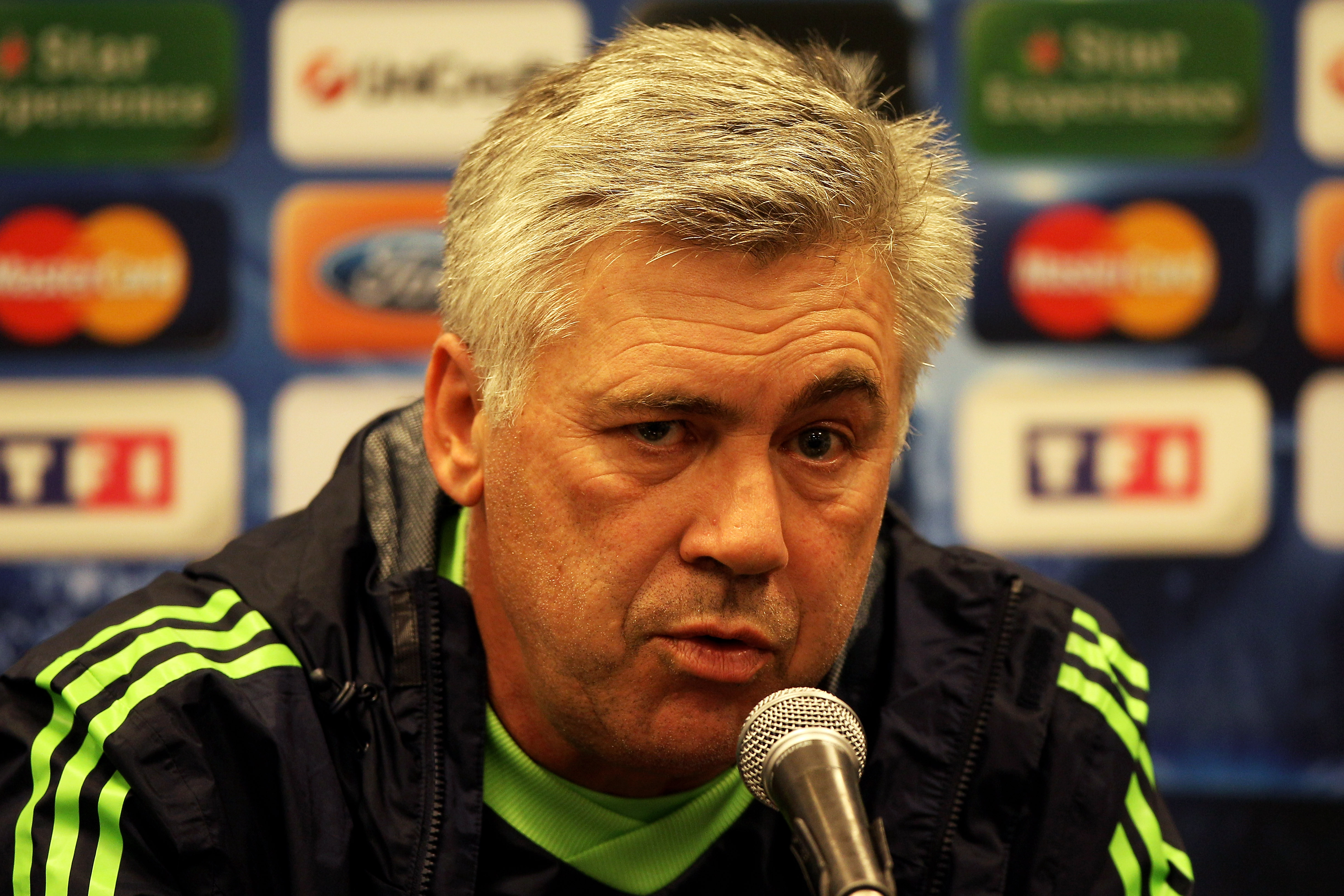 MARSEILLE, FRANCE - DECEMBER 07:  Carlo Ancelotti the Chelsea manger speaks to the media during the Chelsea press conference ahead of their UEFA Champions League Group F match against Marseille at the Stade Velodrome on December 7, 2010 in Marseille, Fran