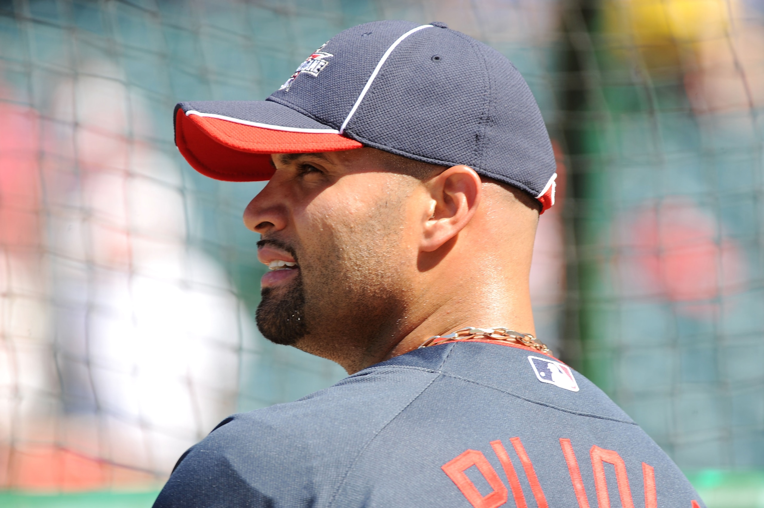 ANAHEIM, CA - JULY 13:  National League All-Star Albert Pujols #5 of the St. Louis Cardinals looks on during the 81st MLB All-Star Game at Angel Stadium of Anaheim on July 13, 2010 in Anaheim, California.  (Photo by Lisa Blumenfeld/Getty Images)