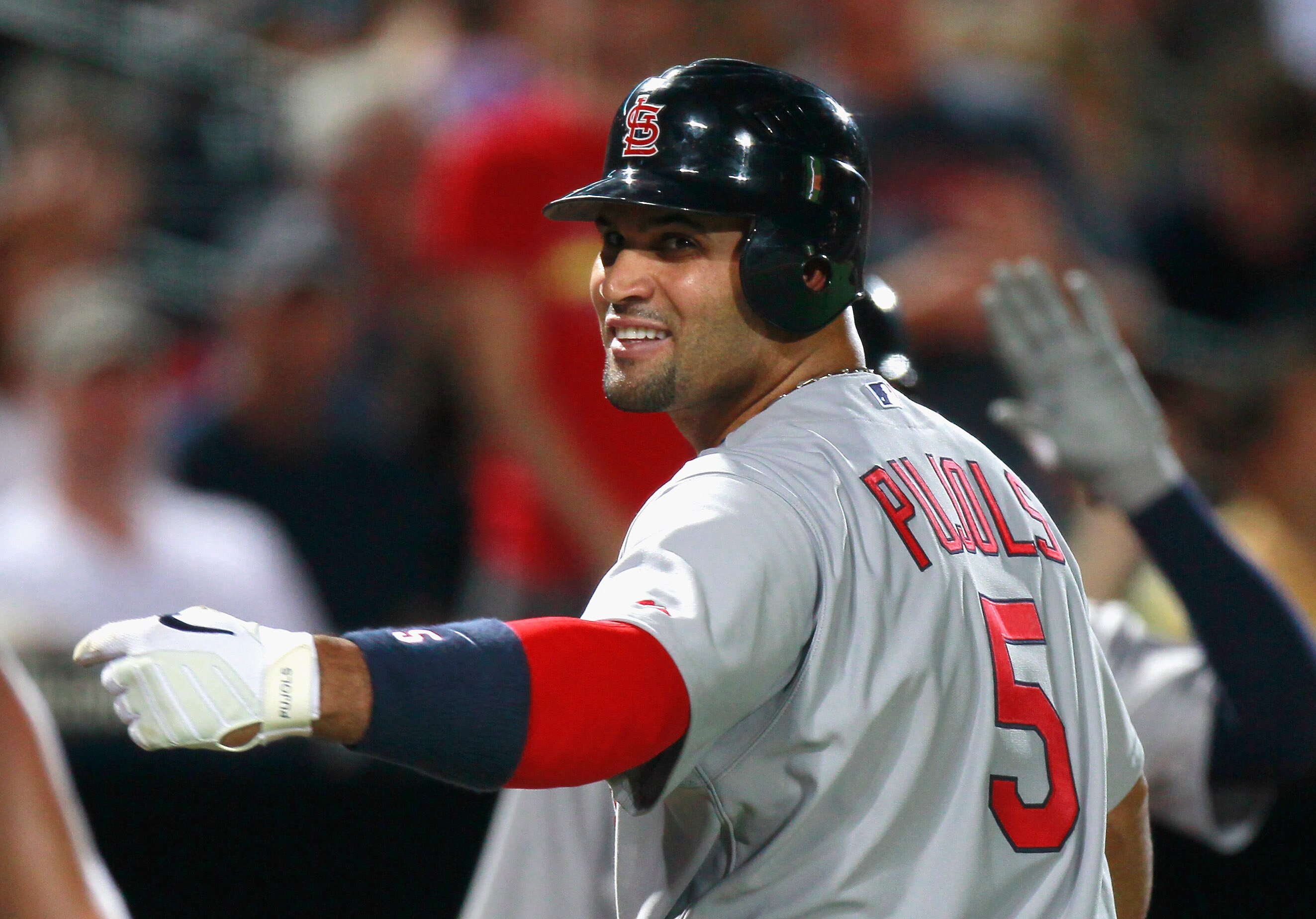 ATLANTA - SEPTEMBER 09:  Albert Pujols #5 of the St. Louis Cardinals against the Atlanta Braves at Turner Field on September 9, 2010 in Atlanta, Georgia.  (Photo by Kevin C. Cox/Getty Images)