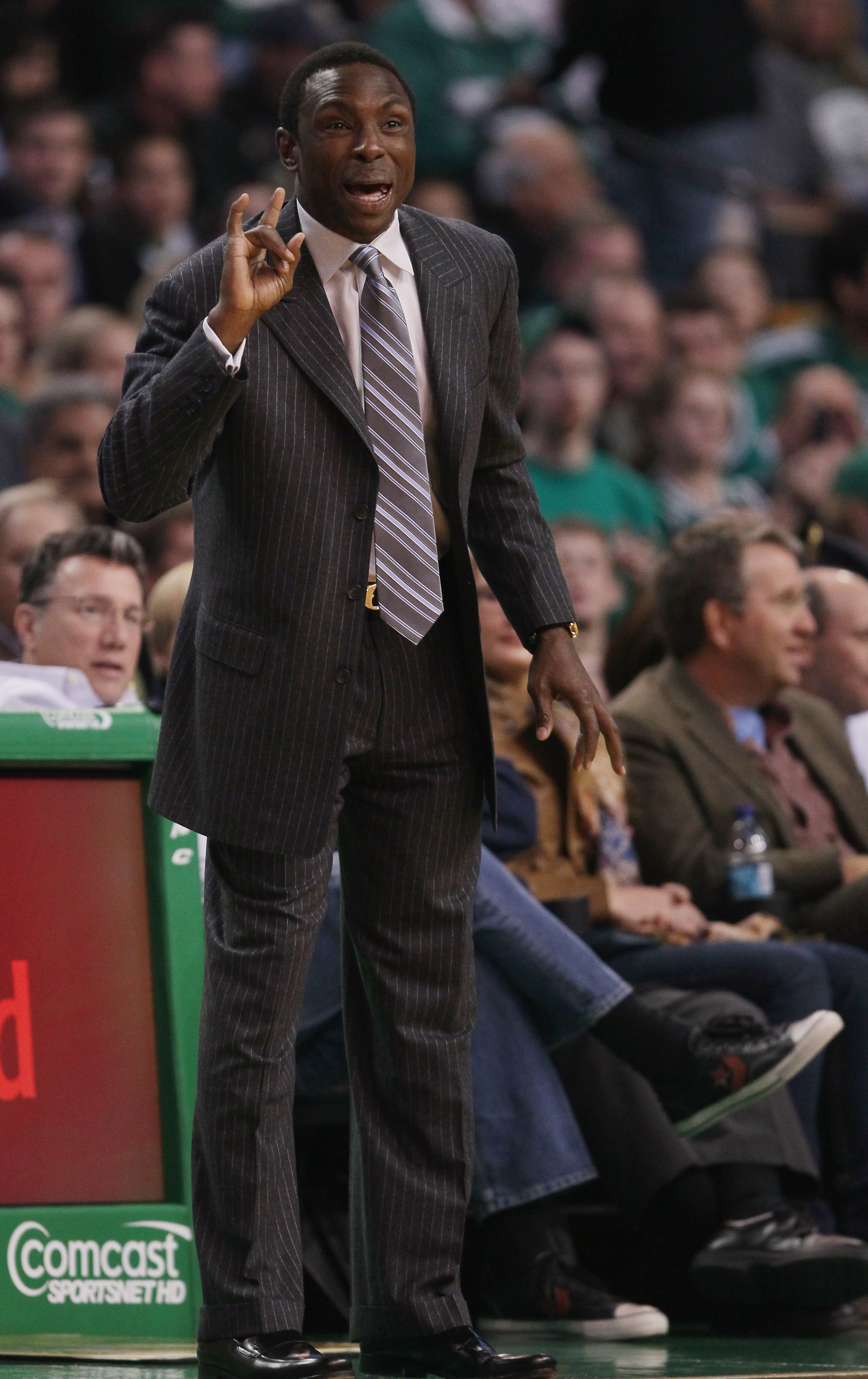 BOSTON - NOVEMBER 24:  Head coach Avery Johnson of the New Jersey Nets directs his plkayers in the first half against the Boston Celtics on November 24, 2010 at the TD Garden in Boston, Massachusetts. NOTE TO USER: User expressly acknowledges and agrees t