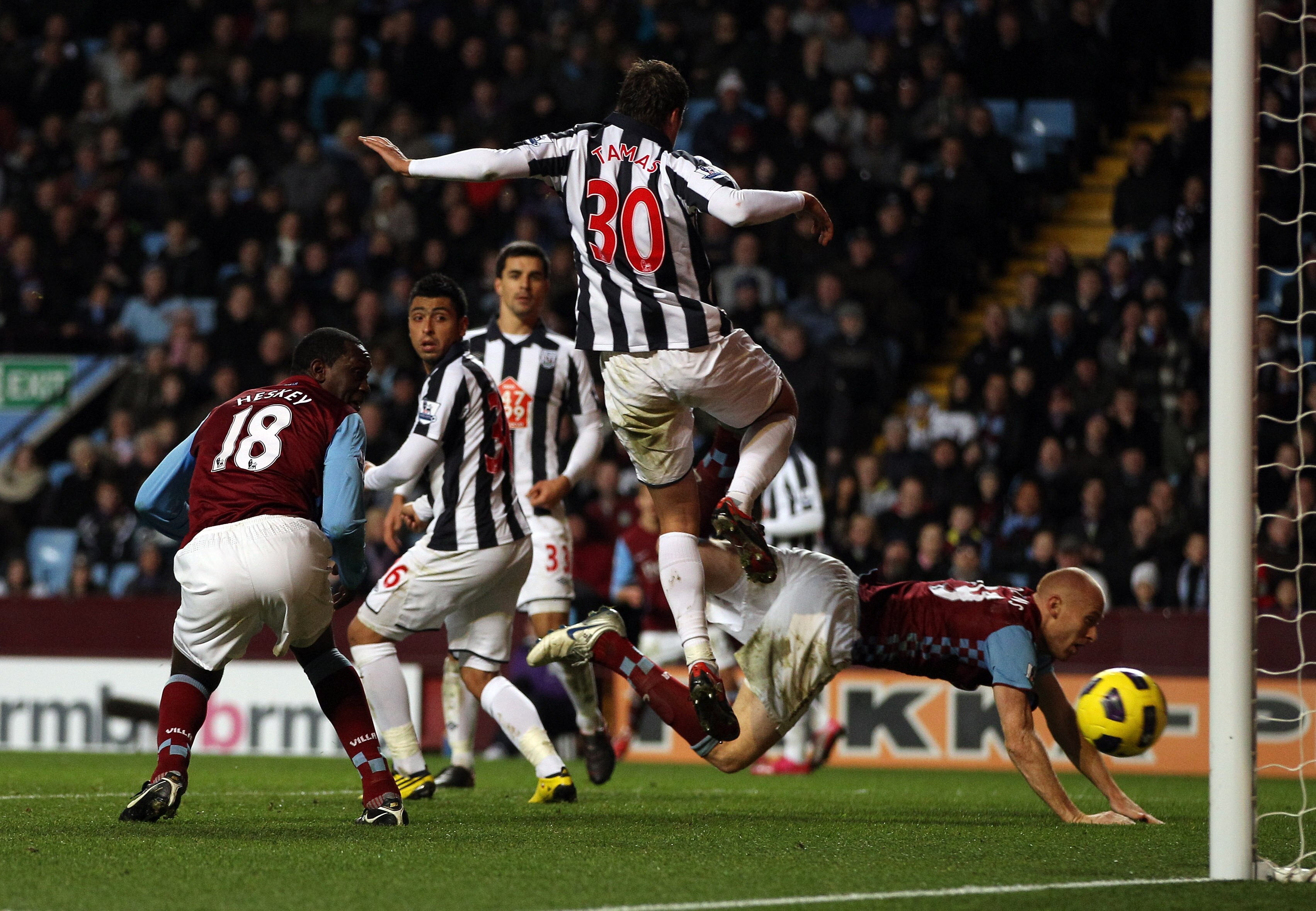 BIRMINGHAM, ENGLAND - DECEMBER 11:  Emile Heskey of Villa scores the second goal during the Barclays Premier League match between Aston Villa and West Bromwich Albion at Villa Park on December 11, 2010 in Birmingham, England.  (Photo by Richard Heathcote/