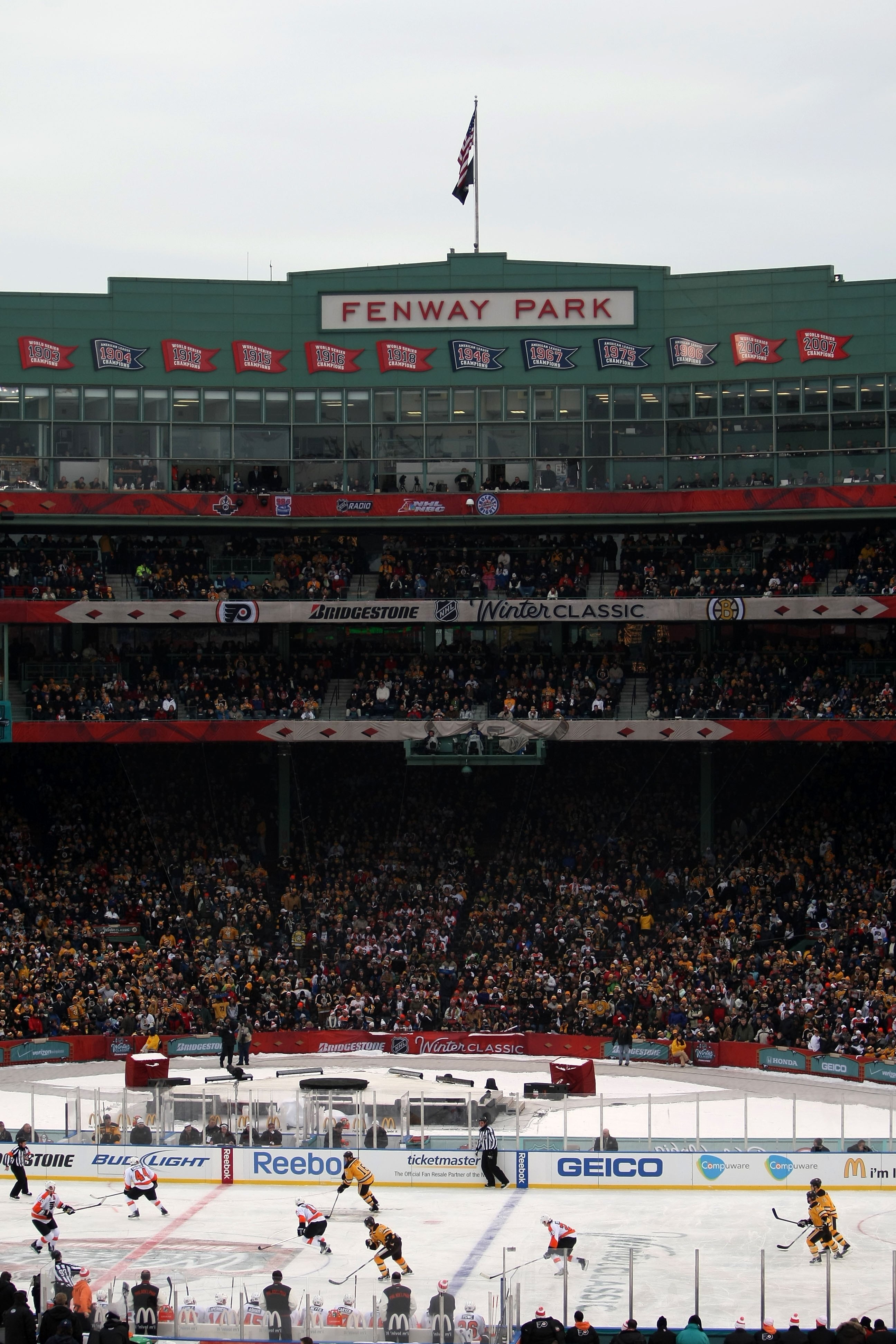 BOSTON - JANUARY 01:  A general view of the rink is seen during the game between the Philadelphia Flyers and the Boston Bruins during the 2010 Bridgestone Winter Classic at Fenway Park on January 1, 2010 in Boston, Massachusetts. The Boston Bruins defeate