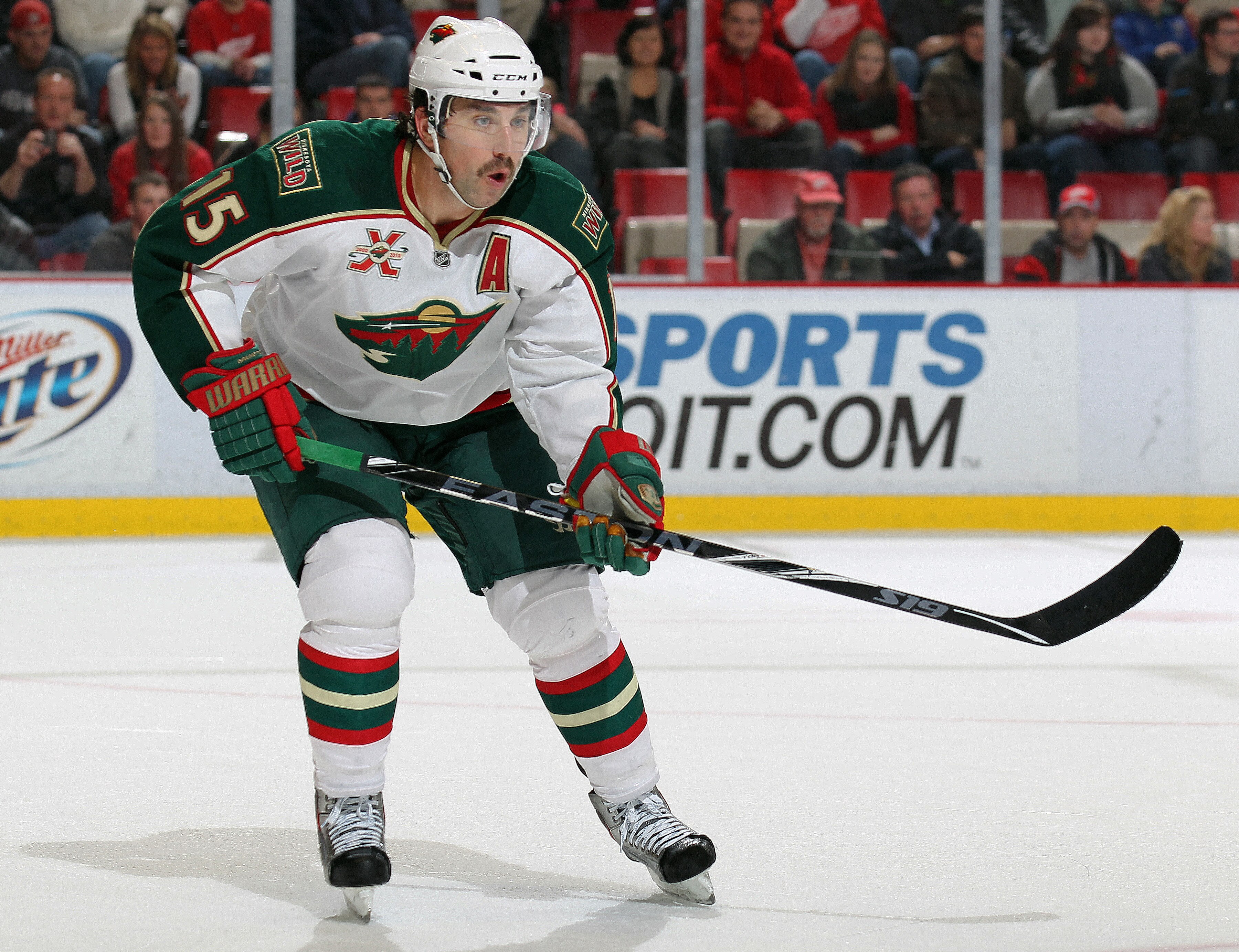 DETROIT, MI - NOVEMBER 19:  Andrew Brunette #15 of the Minnesota Wild skates in a game against the Detroit Red Wings on November 19, 2010 at the Joe Louis Arena in Detroit, Michigan. The Wild defeated the Wings 4-3 in overtime. (Photo by Claus Andersen/Ge