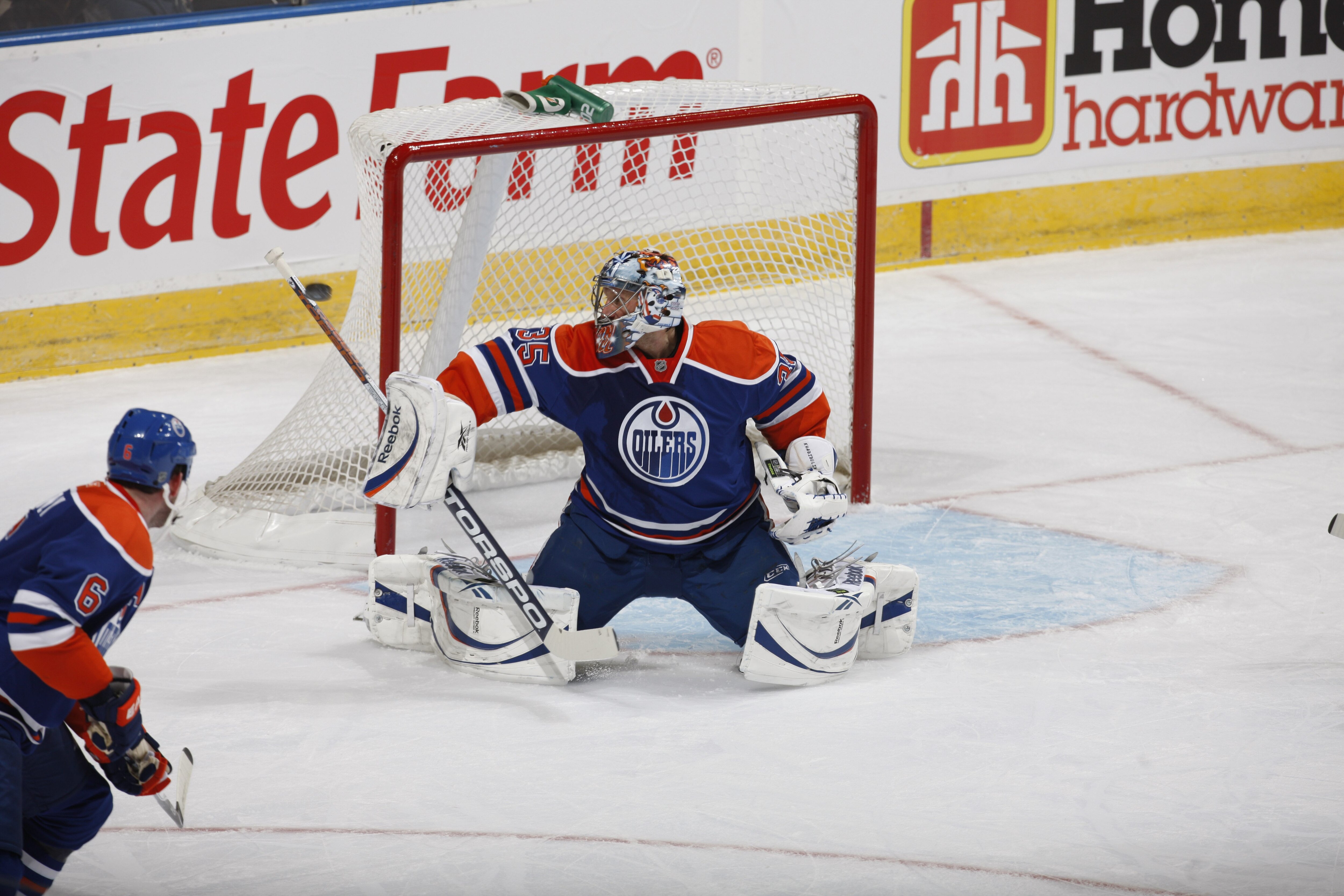 EDMONTON, CANADA - NOVEMBER 17: Nikolai Khabibulin #35 of the Edmonton Oilers skates against the Chicago Black Hawks on November 17, 2010 at Rexall Place in Edmonton, Alberta, Canada. (Photo by Dale MacMillan/Getty Images)