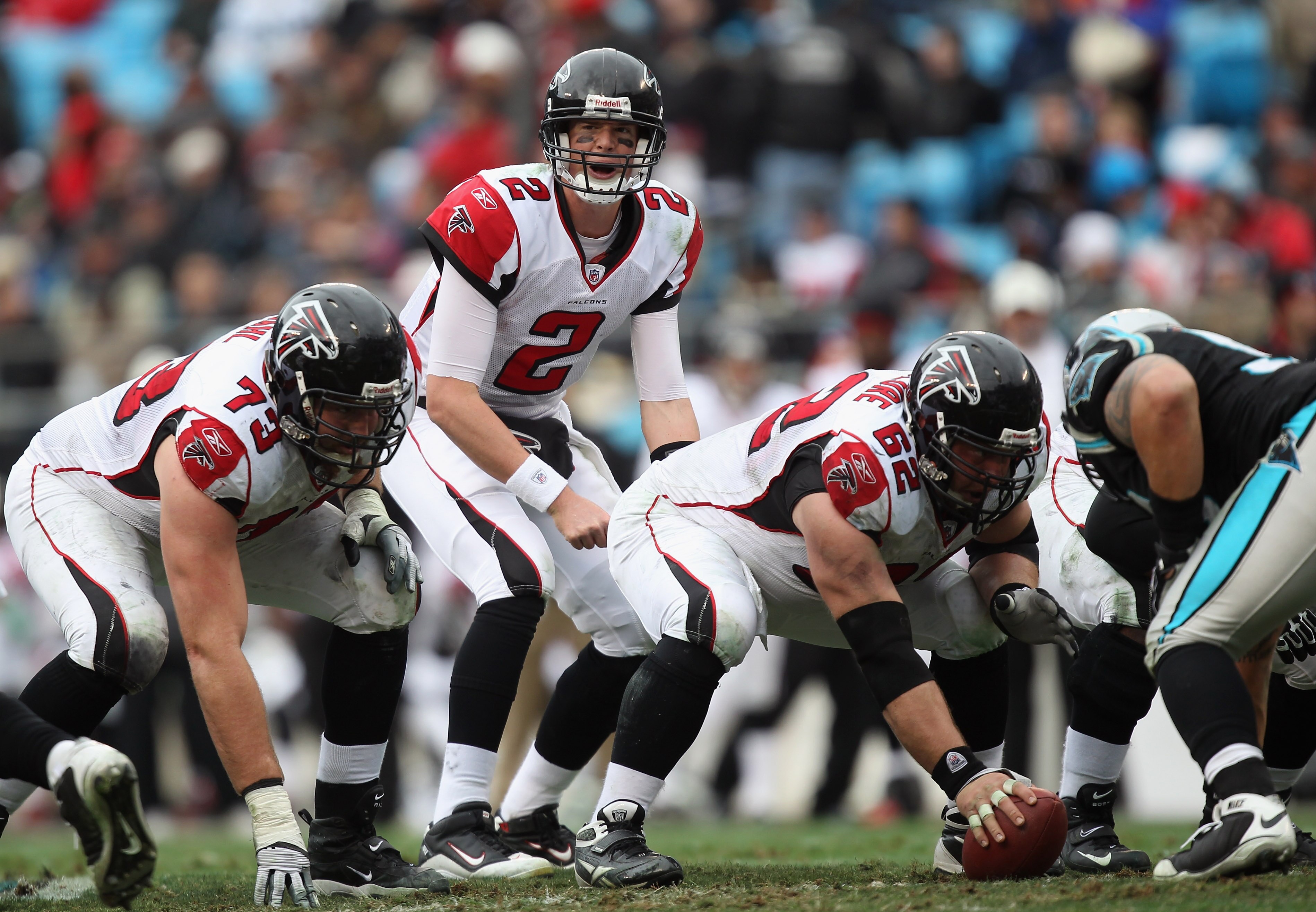 CHARLOTTE, NC - DECEMBER 12:  Matt Ryan #2 of the Atlanta Falcons against the Carolina Panthers during their game at Bank of America Stadium on December 12, 2010 in Charlotte, North Carolina.  (Photo by Streeter Lecka/Getty Images)