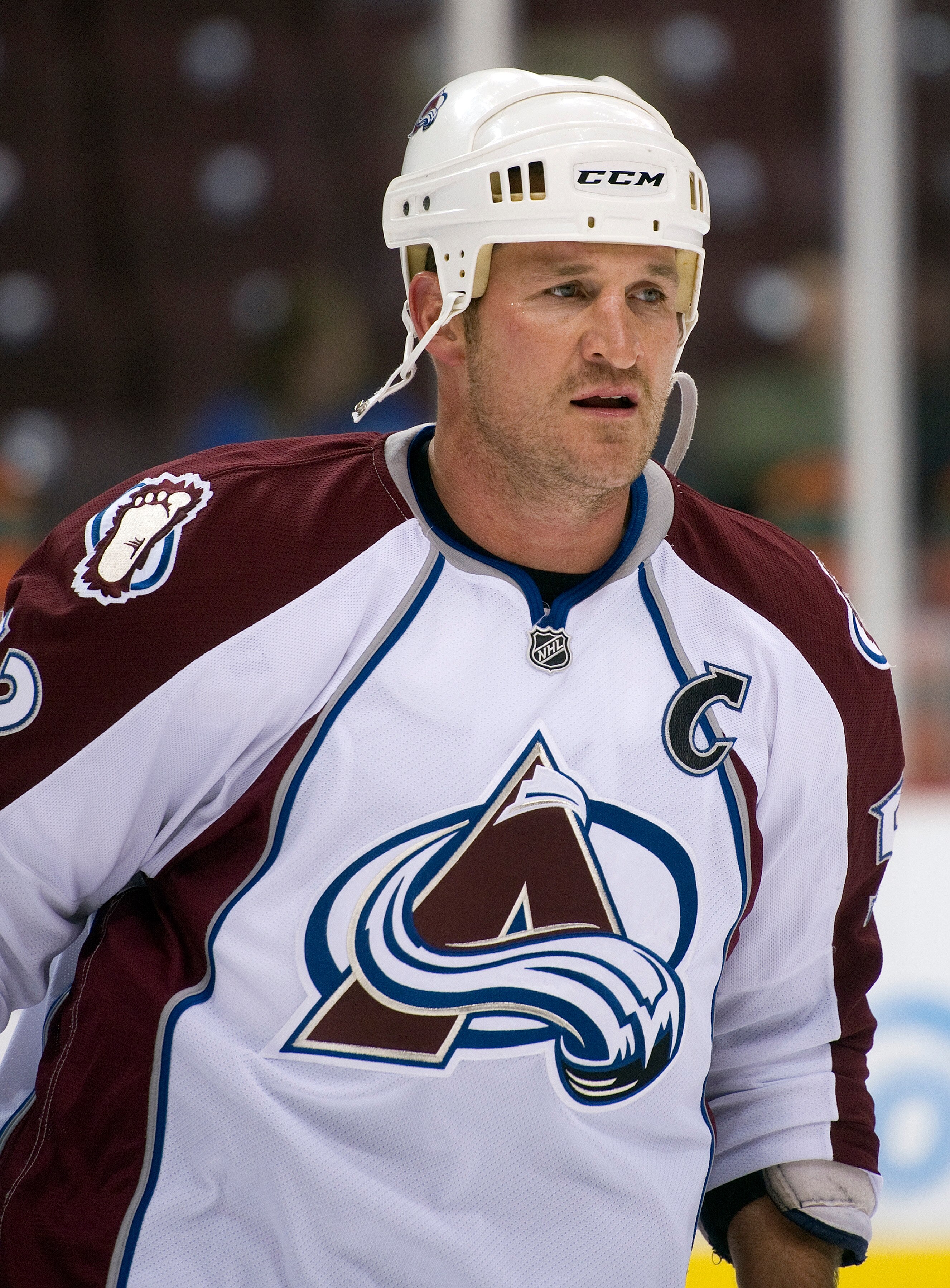 VANCOUVER, CANADA - NOVEMBER 24: Adam Foote #52 of the Colorado Avalanche takes part in the pre-game skate prior to NHL action against the Vancouver Canucks on November 24, 2010 at Rogers Arena in Vancouver, British Columbia, Canada.  (Photo by Rich Lam/G